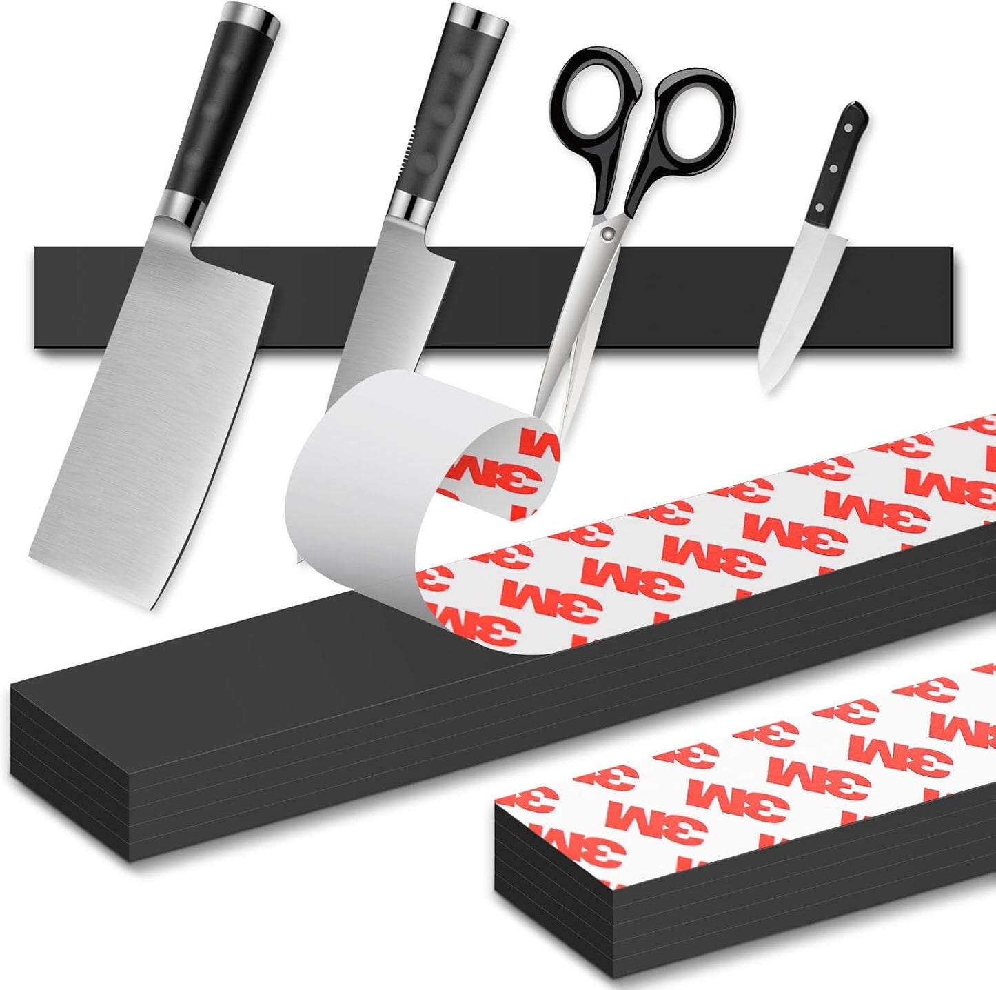 Thaibear Magnetic Strip, Flexible Magnetic Strips with Adhesive Backing (5 Pack, 12" x 1") Strong Sticky Magnetic Tape for Kitchen, Garden - Magnet Tape Strip Holder Strip for Wall