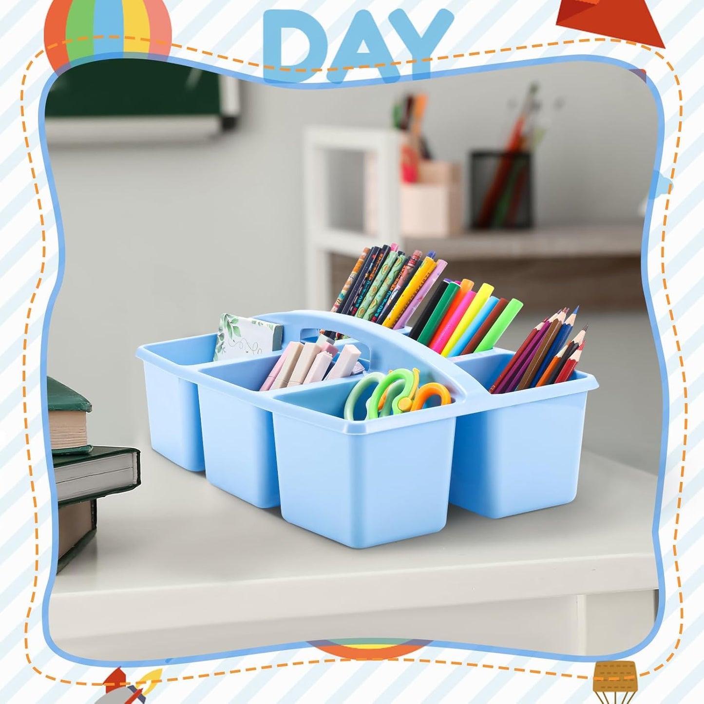 6 Equal Compartment Classroom Caddy, 12 Pack Small Caddy Organizer with Handle Rainbow Colors Plastic Classroom Table Caddies School Supply Organizer for Easy Storage (Boho Color)