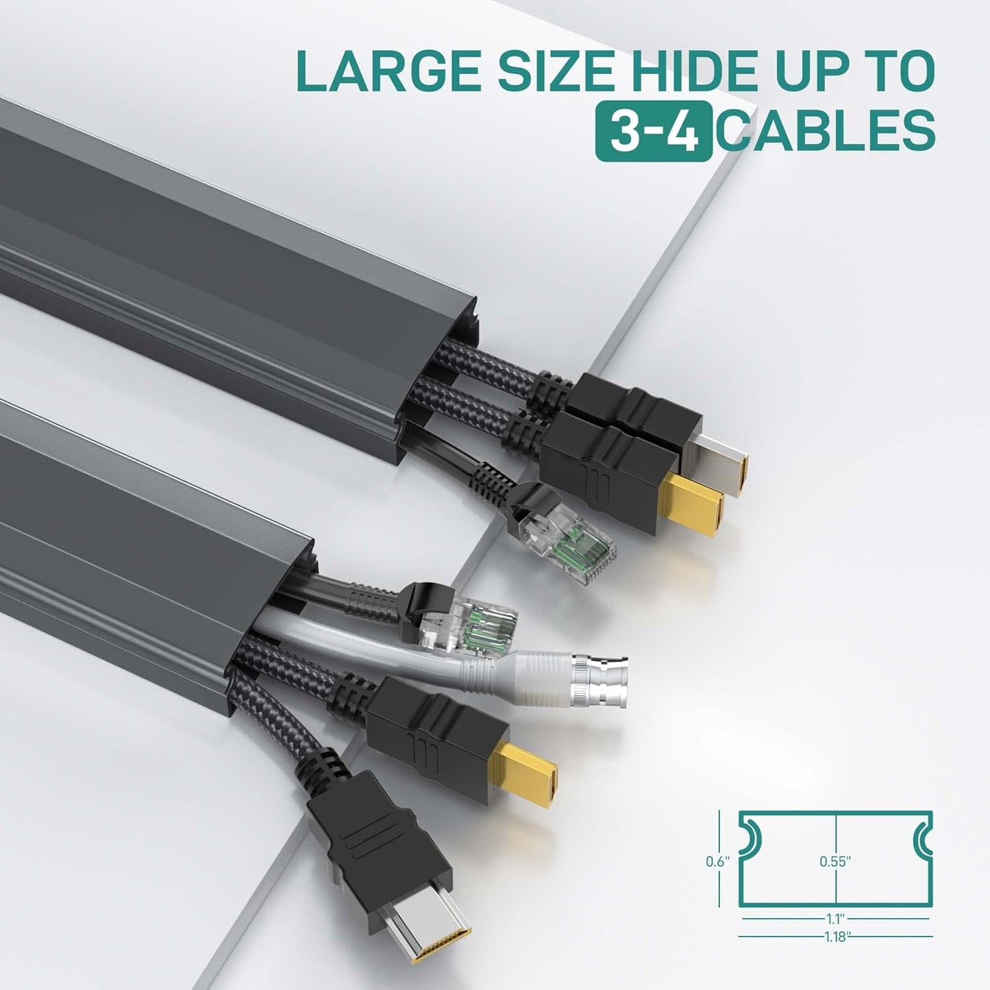 Delamu Black Cord Hider, 94.5in Cord Covers for 3-4 Wires on Wall, Large Cable Hider, Premium Wire Hider Wire Covers for Cords on Wall, Easy Snap-on Cable Raceway Cable Management, W1.18 H0.67in