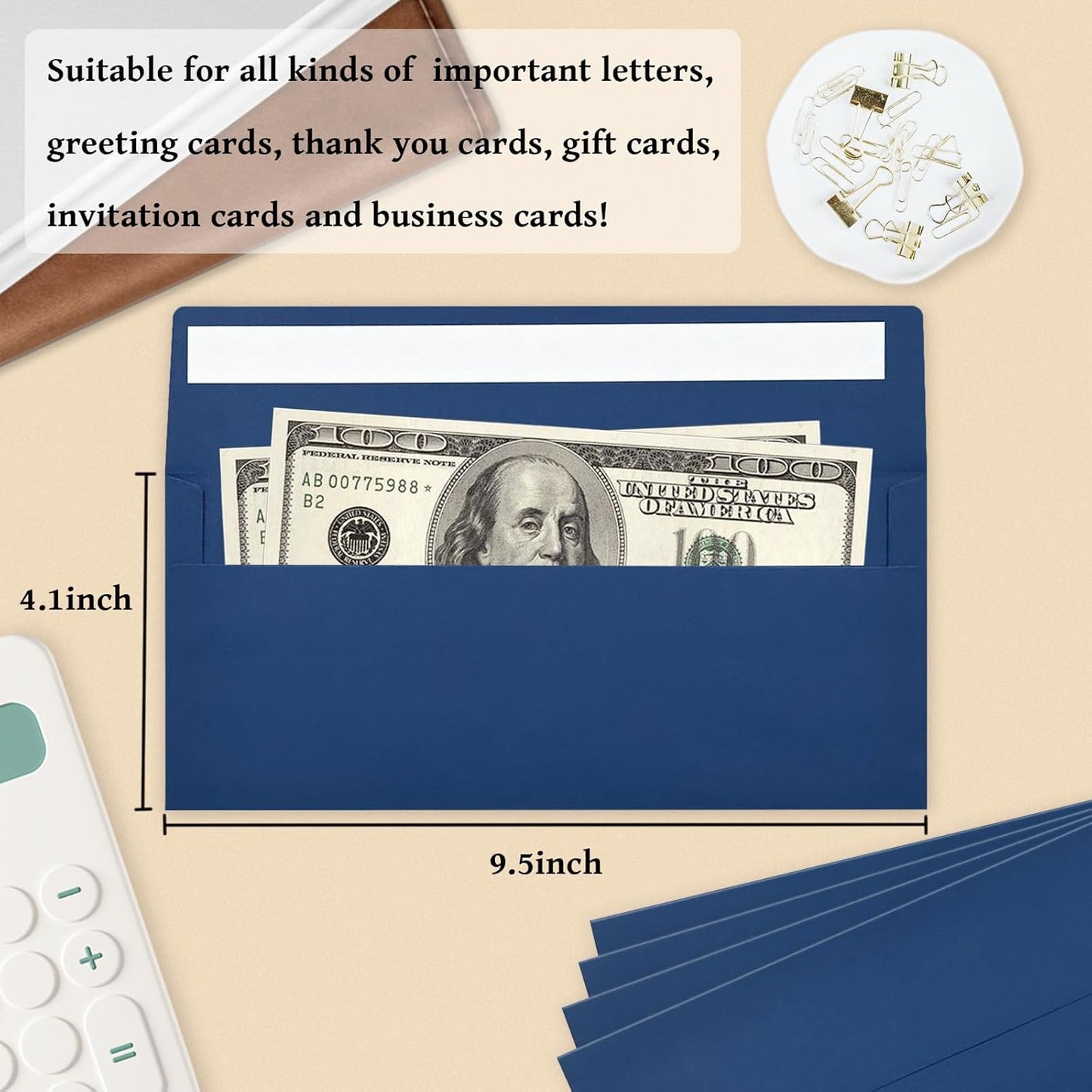 200 Pack #10 Business Envelopes, Navy Blue Standard Envelopes Self Seal, Letter Size Mailing Envelopes for Checks Letters Invoices Statements Birthday Graduation Wedding,4 1/8 x 9 1/2 Inch