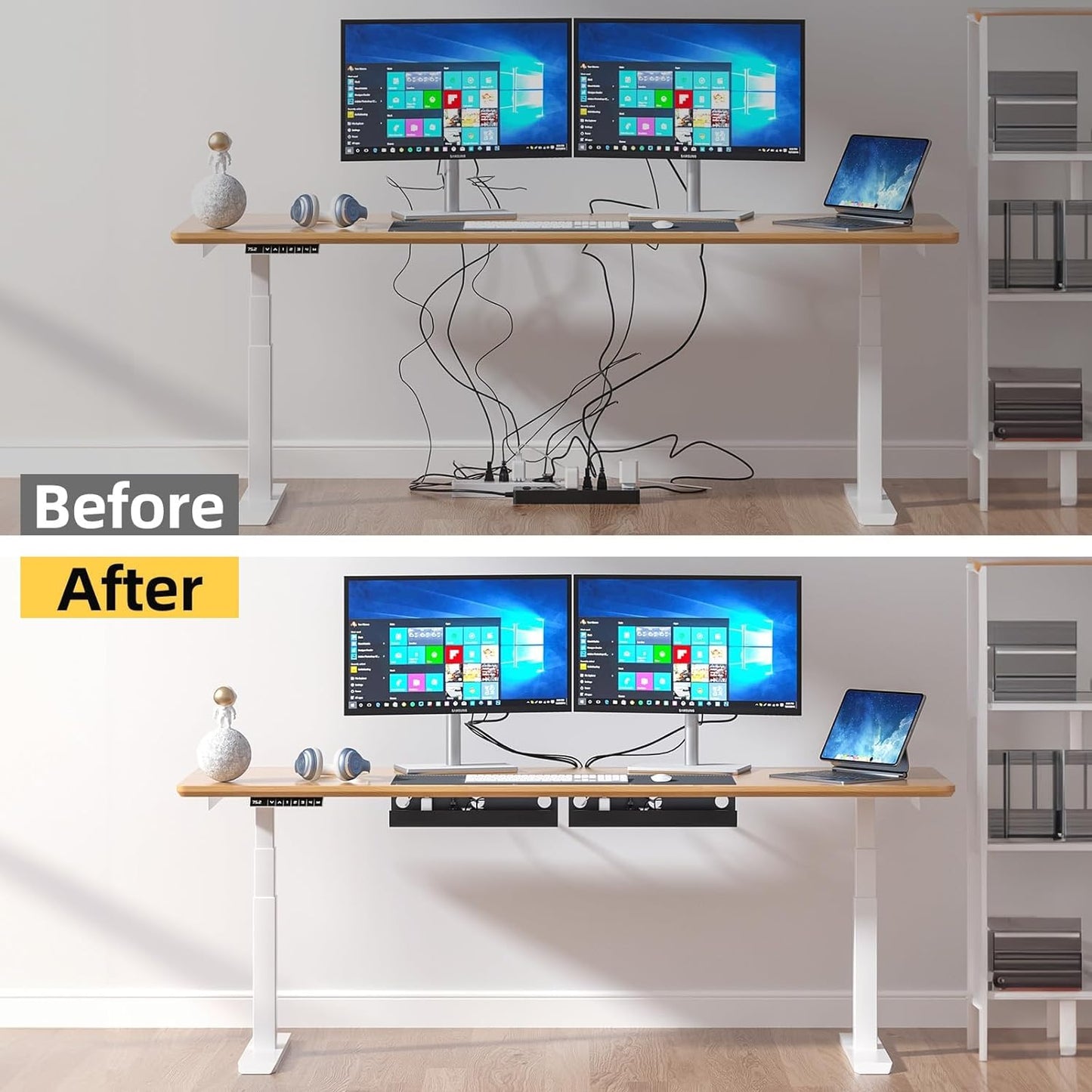 Yecaye 2 Pack Cable Management Under Desk, 31.5 in Under Desk Cable Management Tray,Cord Hider,Cord Organizer, No Screw Wire Management for Office and Home, Black