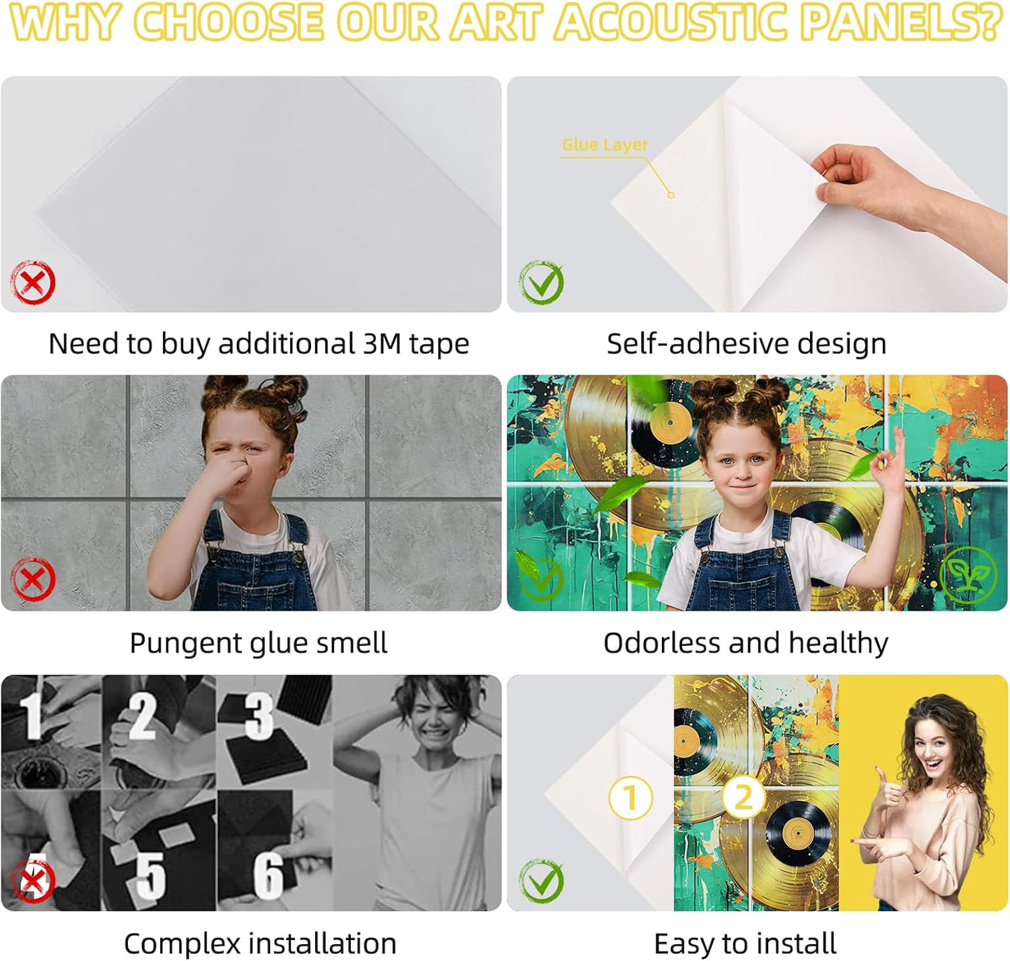 Art Acoustic Panels 8 Pack, Sound Proof Wall Panels, 48"X32" Self-adhesive Sound Absorbing Wall Art, Decorative Acoustical Panels, Acoustic Treatment for Recording Studio(Vintage Tape)