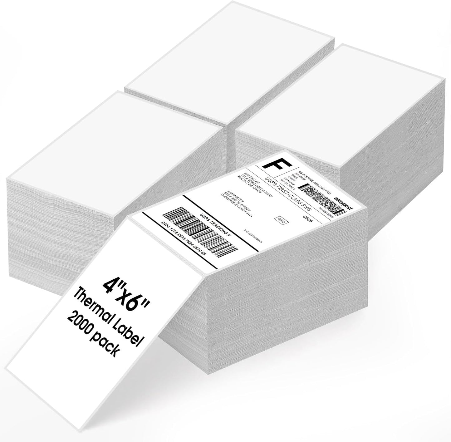 MaxGear 4" x 6" Direct Thermal Labels, 2000 Fanfold Labels, for Shipping & Mailing, Perforated White, Commercial Grade with Permanent Adhesive, Compatible with Most Thermal Printers,4 Stack