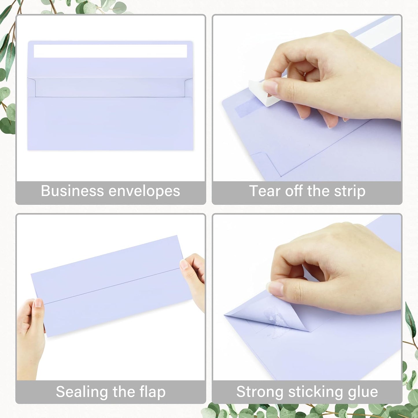 100 Pack #10 Business Envelopes, Self Seal Standard Lavender Envelopes for Secure Business & Legal Mailing, Office, Checks, Letter, Invoices, 4 1/8 x 9 1/2 Inches