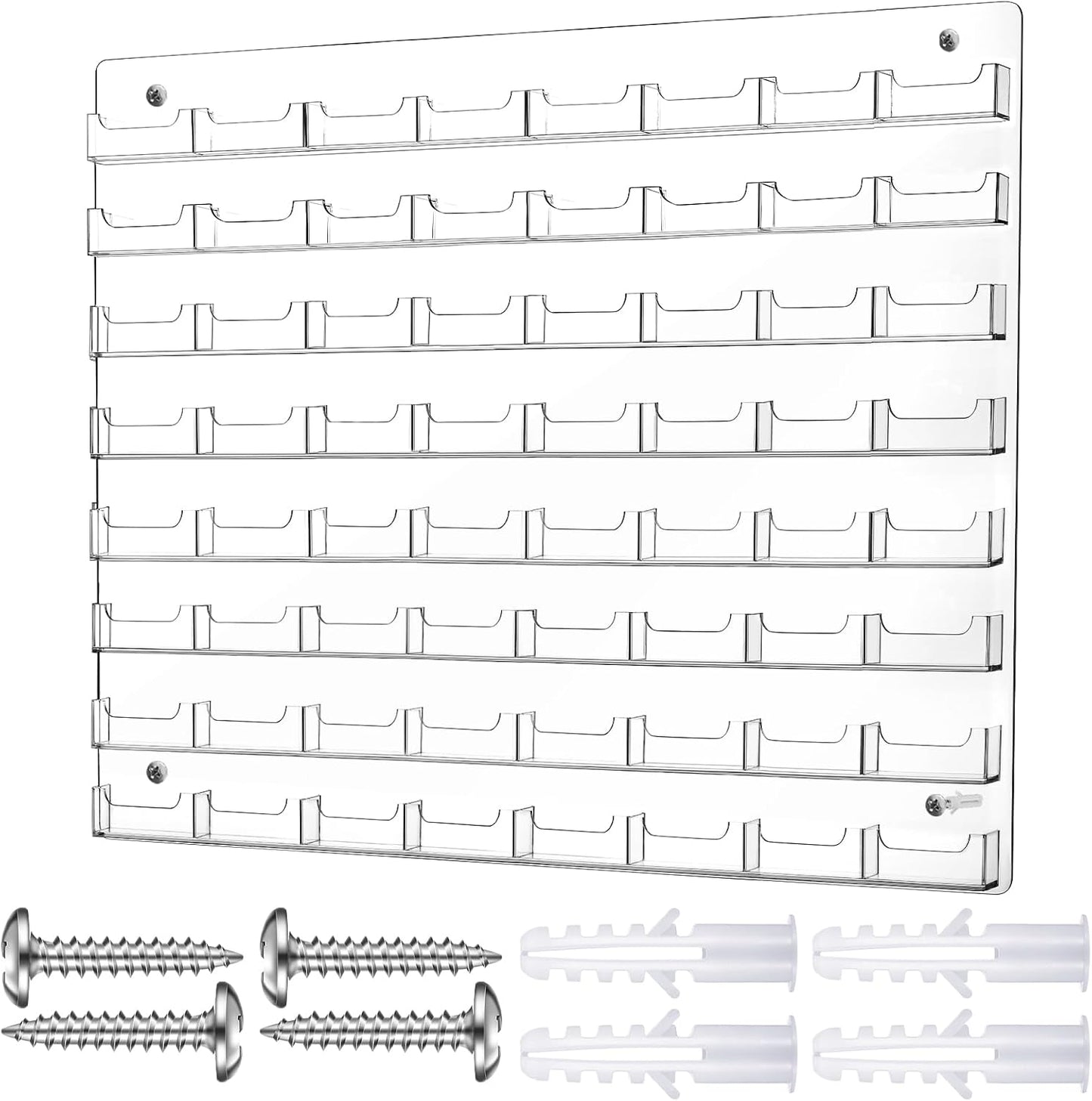 Hillban Acrylic Business Card Holder Wall Mount Clear Sticker Display Rack Multiple Card Holders Clear Acrylic Organizing Sticker Display Stand Pre Drilled(64 Pockets)