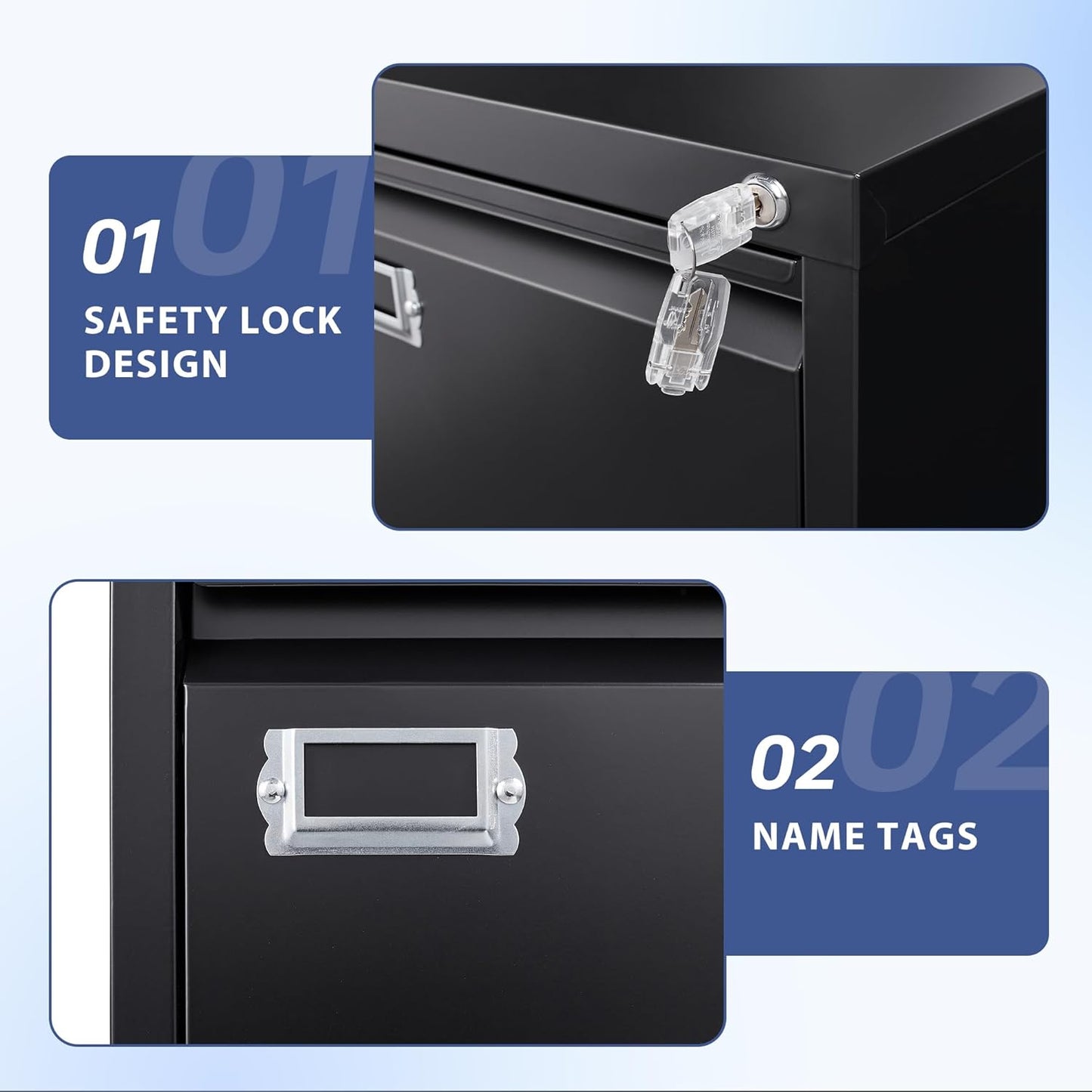 5 Drawer File Cabinet, Filing Cabinets for Home Office, Vertical File Cabinet with Lock, 61.6" H Locking File Cabinet for A4 Legal/Letter, Assembly Required (Black)