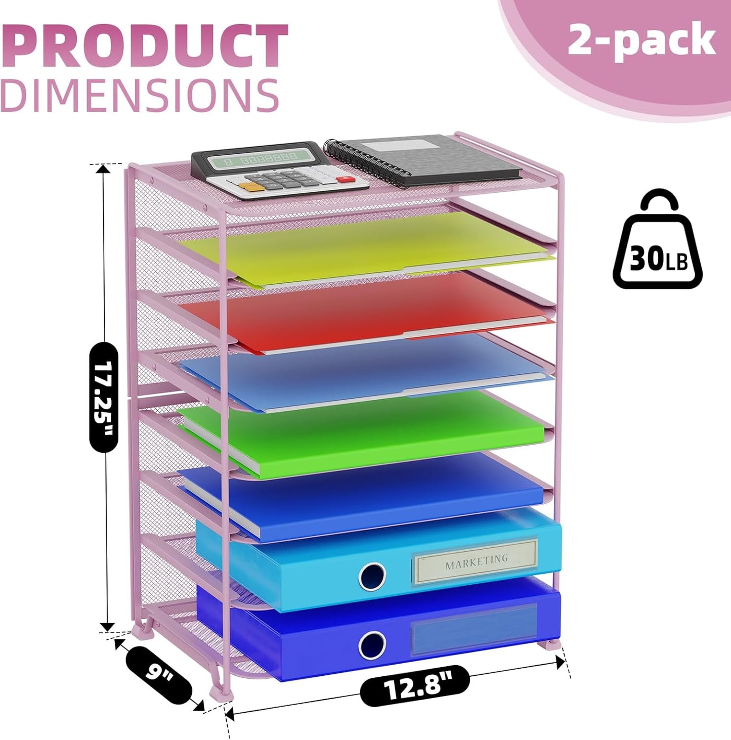 Simple Trending 2 Pack 8 Tier Letter Tray Paper - Mesh Desk File Organizer for Office School Desktop, Pink