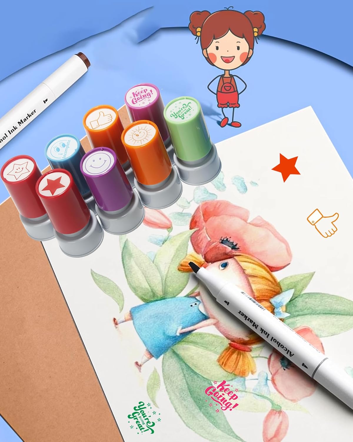 Pack of 9 Sorted Teacher Stamps Self-Inking Rubber Stamps Teacher Comments Photosensitive Stamps Behavior Stamper for Education Review