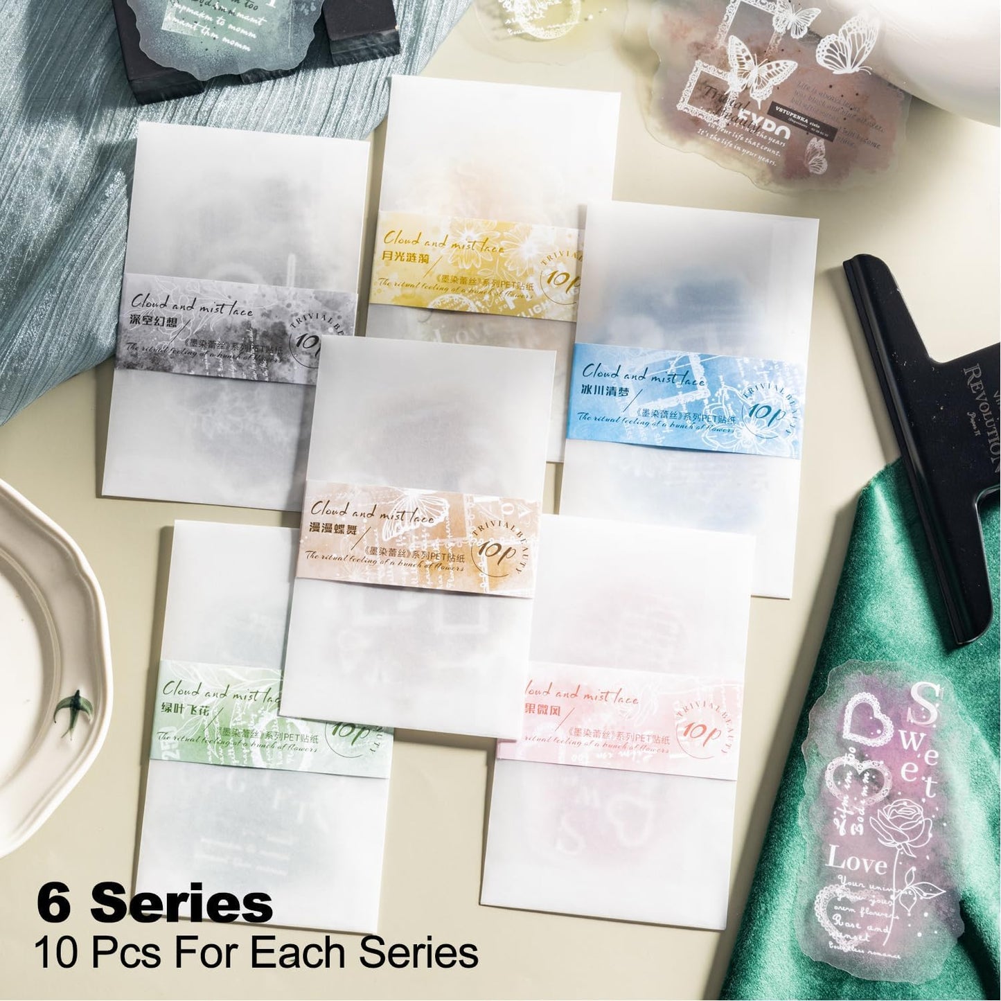 Lace PET Stickers, 60 PCS Vintage Ephemera for Scrapbooking, Journaling, Crafting, DIY Projects, and Art Supplies