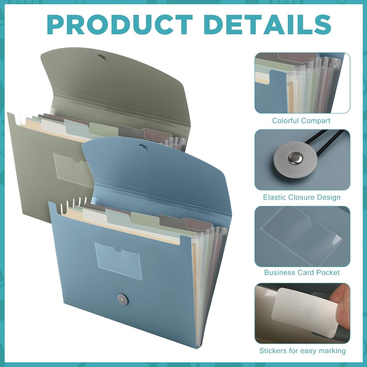 Harloon 4 Pack Expanding File Folder 7 Pocket, Expanding File Organizer with Labels, A4 Letter Size Folders with Pocket for Documents Office Travel Portable(Classic Color)