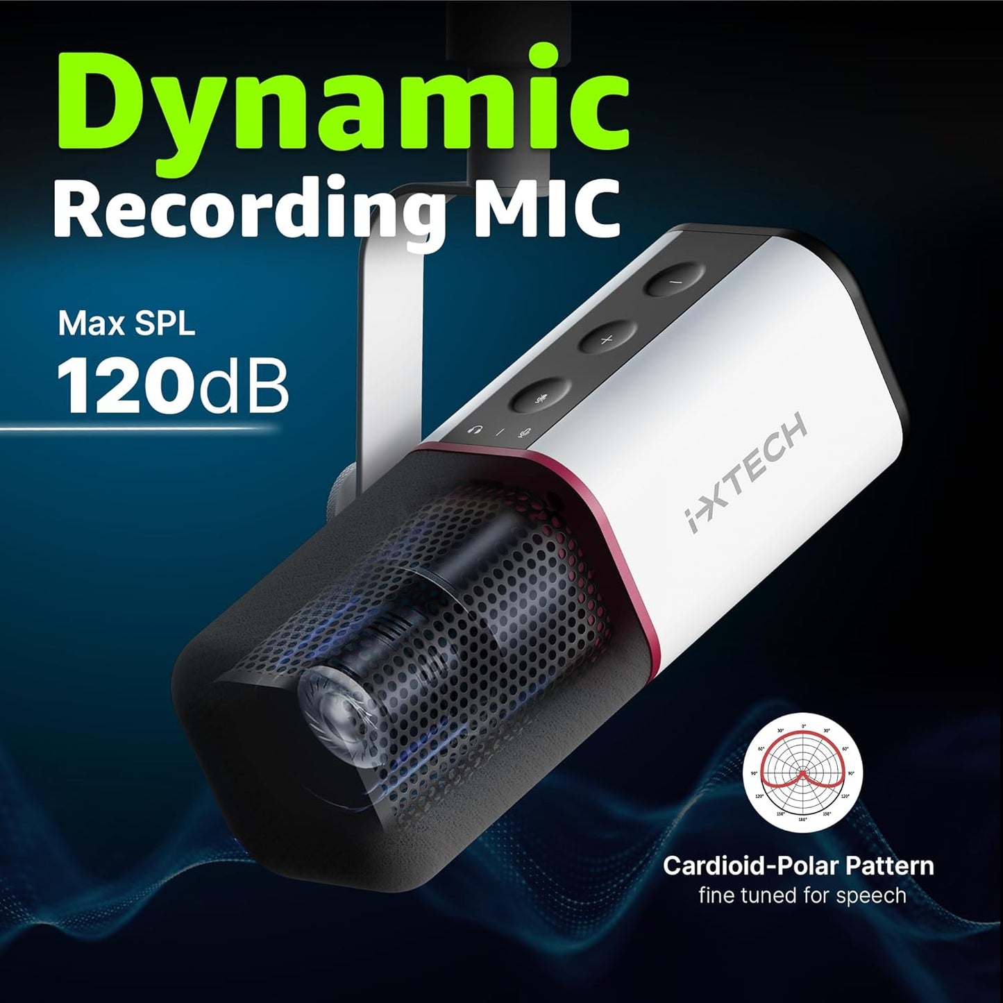 IXTECH Cardioid Dynamic Microphone with Mic Cover, Vocal USB XLR Microphone for Podcasting, Streaming, Recording, Gaming and Voice-Over (White)