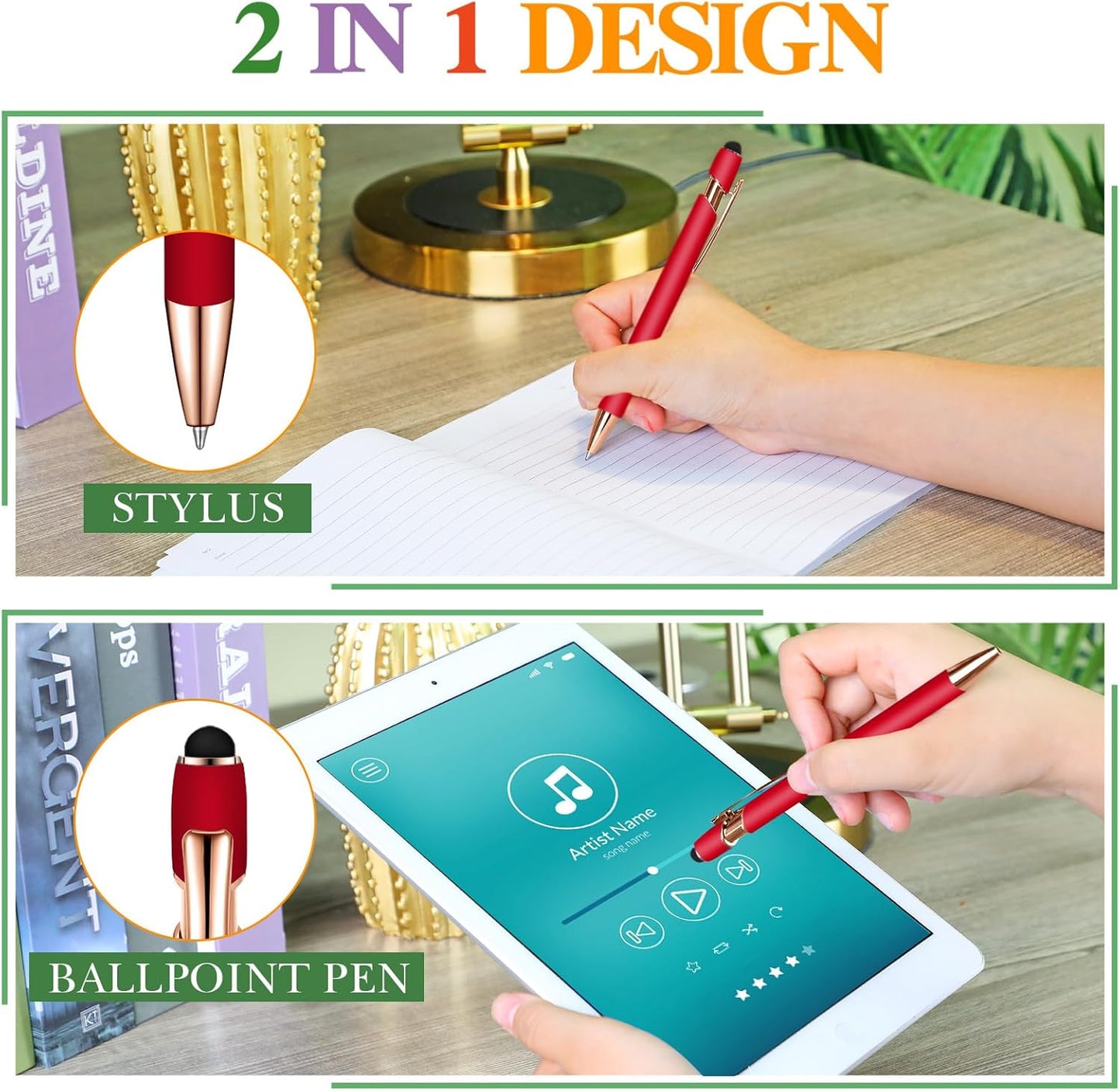 Zonon 38 Pieces Rubberized Ballpoint Pen with Stylus Tip Stylish Metal Pen Capacitive Styli with Soft Rubberized Grip, Black Ink for Most Devices(Classic Colors)