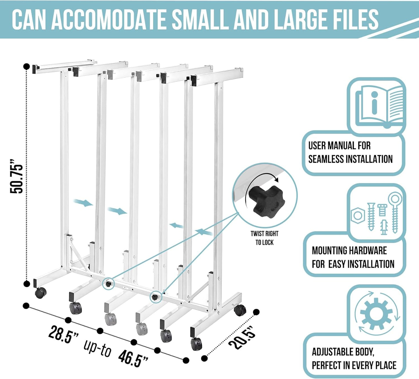 Adir Mobile Blueprint Storage Rack - Adjustable Mobile Blueprint Holder, Vertical Architect Drawing Rack with Wheels, Poster Display, Construction Plans Holder (Without Blueprint Clamps)