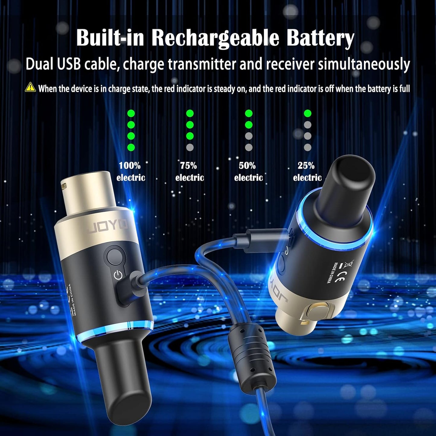 JOYO 5.8Ghz Wireless XLR Microphone Transmitter Receiver Plug-on Mic Adapter 4 Channels Wireless Microphone System for Dynamic Microphones PA System and Audio Mixer DSLR Camera (MW-1)