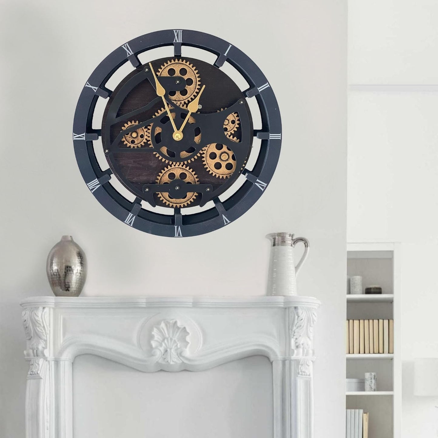 The Gears Clock 16 inches Wall Clock with Real Moving Gears Convertible into a Big Mantel Clock (Vintage Black)