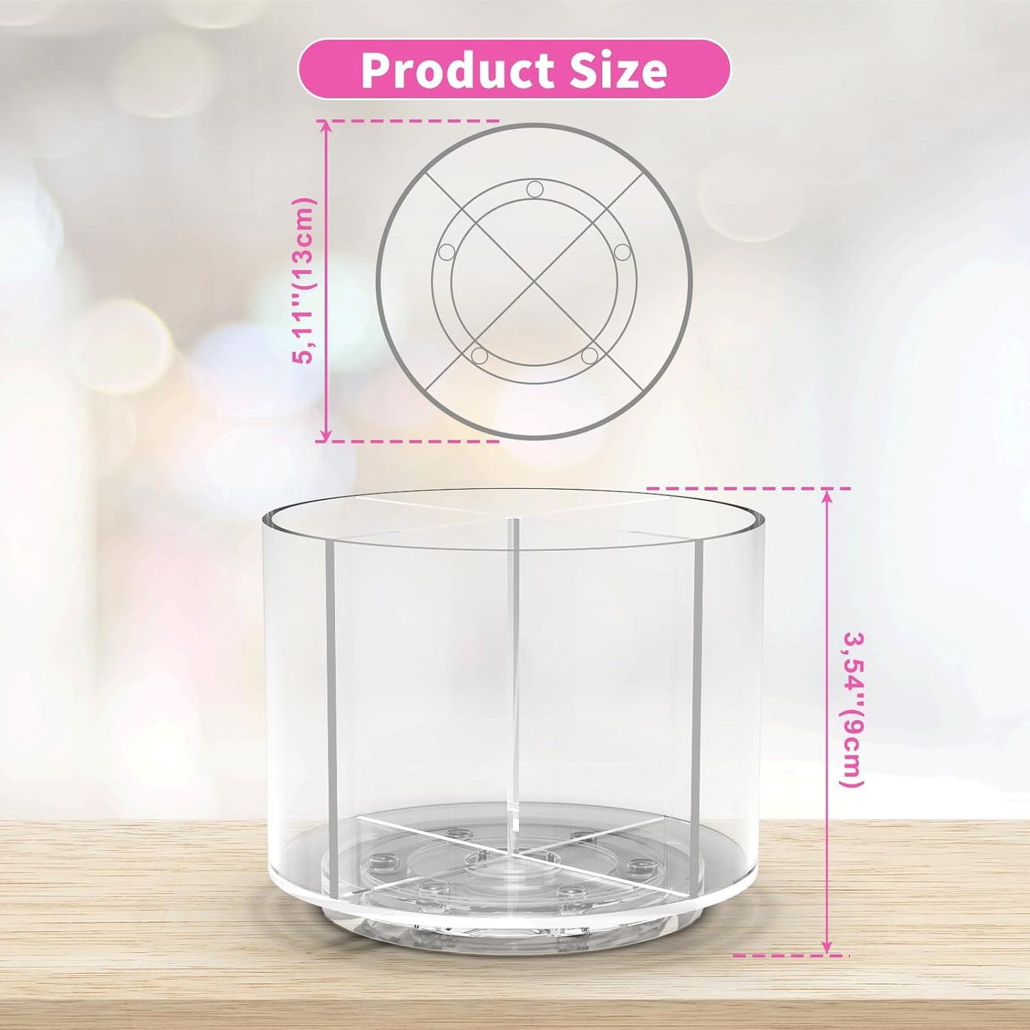 Small Pencil Organizer for Desk Acrylic 4 Compartments, Tiny Rotating Art Supply Organizer Kids, Spinning Round Marker Organizer Small Clear Desktop Organizer Caddy Swivel Office Pen Pencil Holder