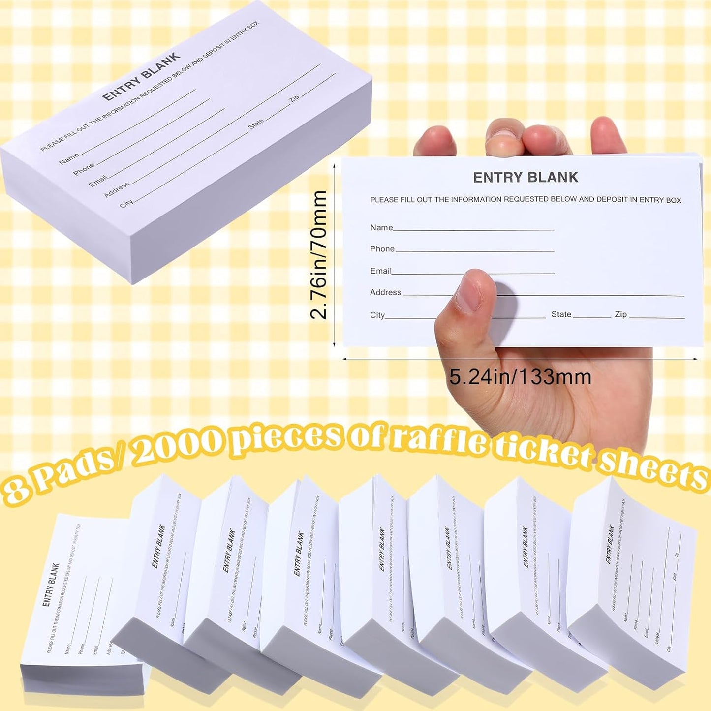 Kosiz 2000 Raffle Ticket Sheet 8 Pad 5.24" x 2.76" Enter to Win Blank Entry Form for Contest Collect Name Phone Number Email Address for School Event Ballot Network Marketing(White)