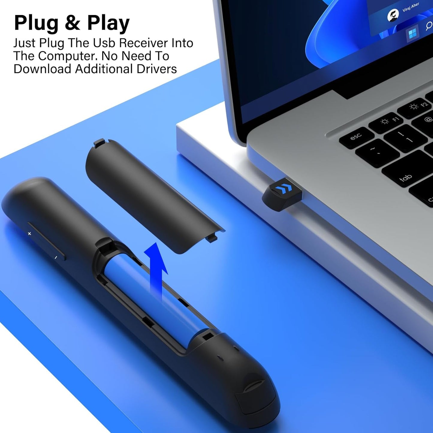 Presentation Clicker, Wireless Presenter with Red Light Pointer, Clicker for Powerpoint Presentations RF 2.4GHz USB Presenter Remote Google Slide Advancer with Hyperlink Volume Control