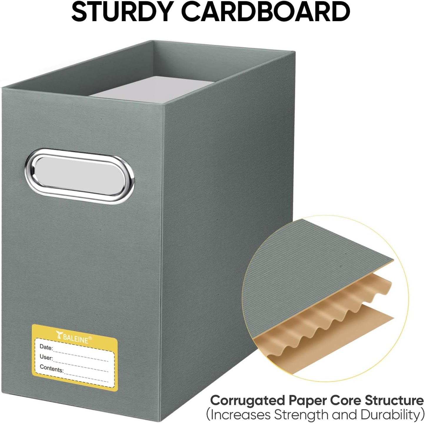 BALEINE File Organizer Box, Cardboard File Folder Organizer with Handle for Letter Size, Portable Collapsible Hanging Filing Box for Home Office Document Storage (4 Pack, Grey)