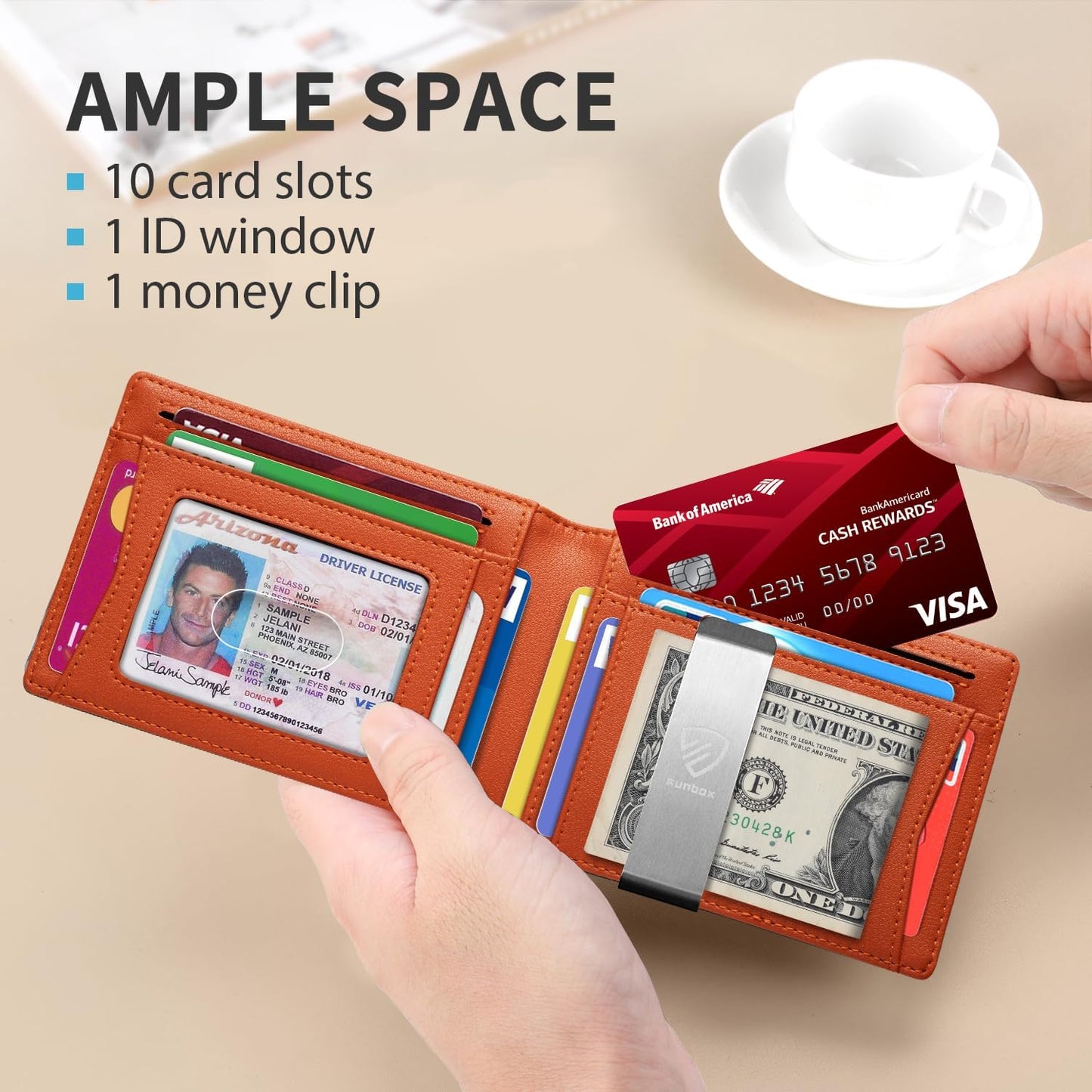 RUNBOX Mens Slim Wallet with Money Clip RFID Blocking Bifold Credit Card Holder for Men with Gift Box