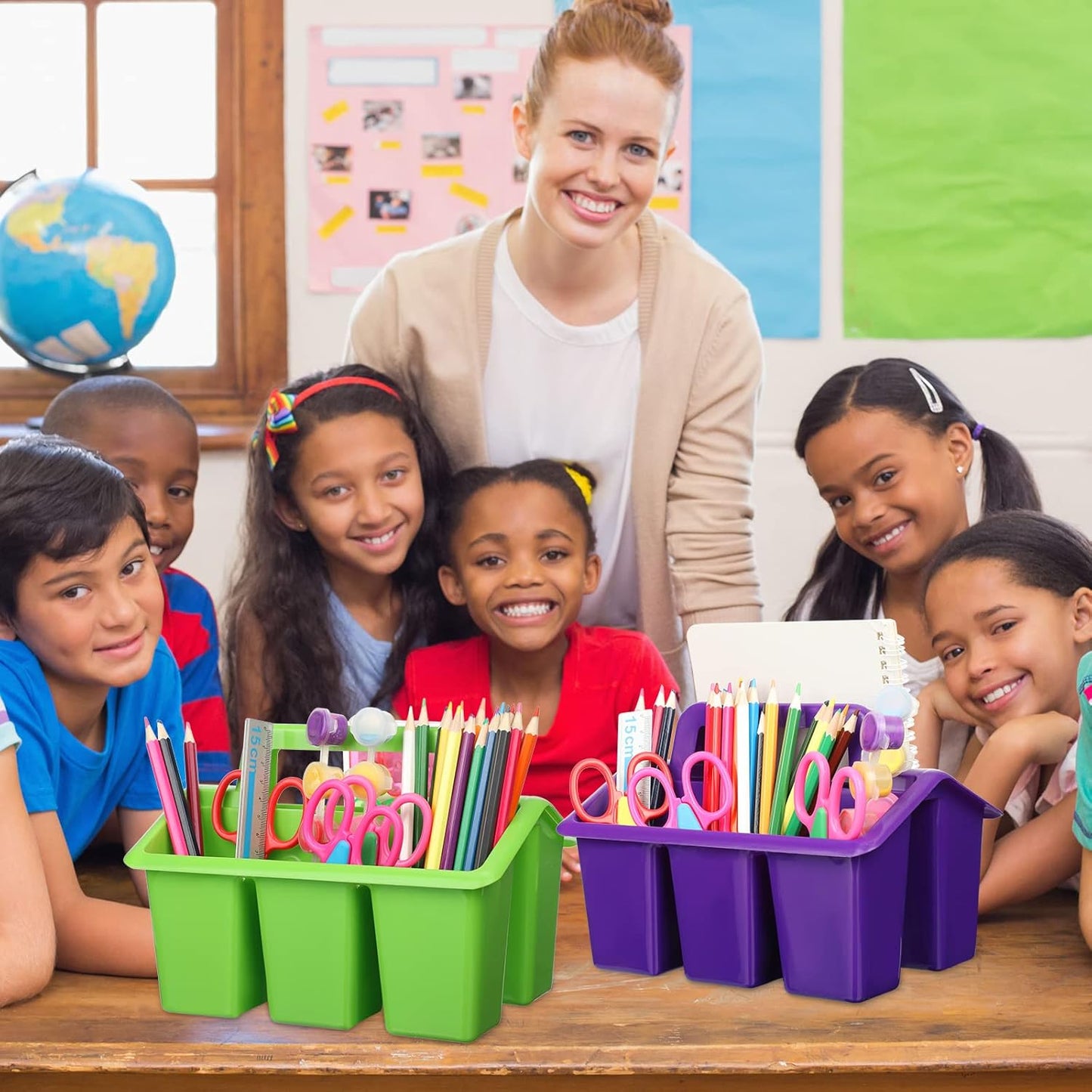 WILLBOND 18 Pcs Classroom Storage Caddies Stackable Utility Caddies with 4 Compartment Plastic Caddy with Handle Portable Classroom Storage Bins Organizers for Kindergarten Schools Art Craft Supplies