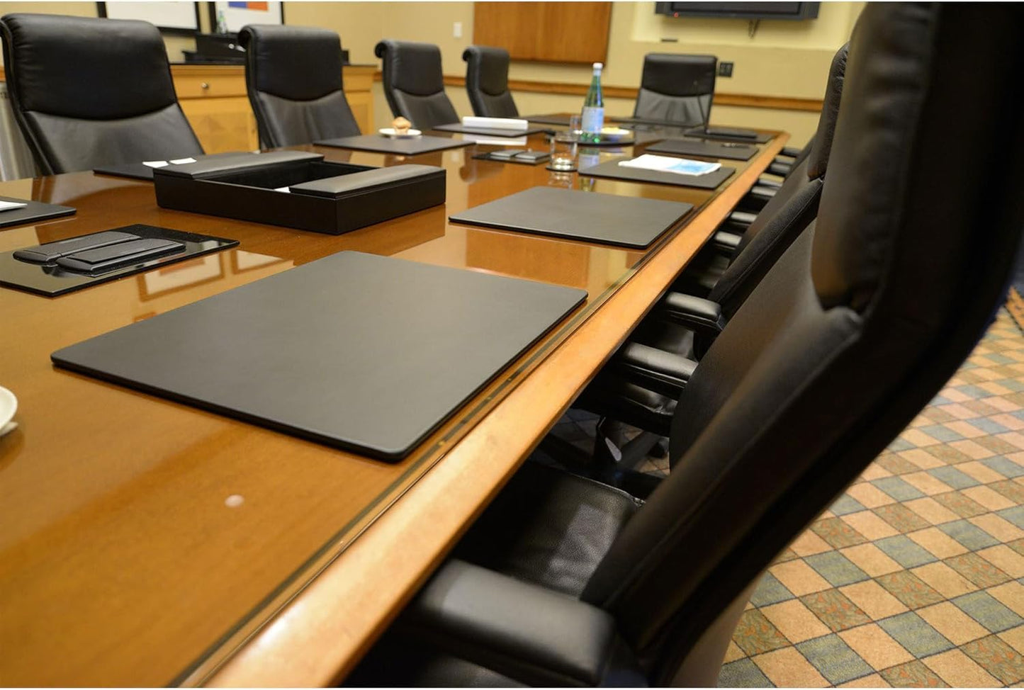 Dacasso Black Leatherette 20" x 16" Luxury Conference Table Pad - Desk Blotter for Writing - Boardroom Organization & Executive Desk Decor