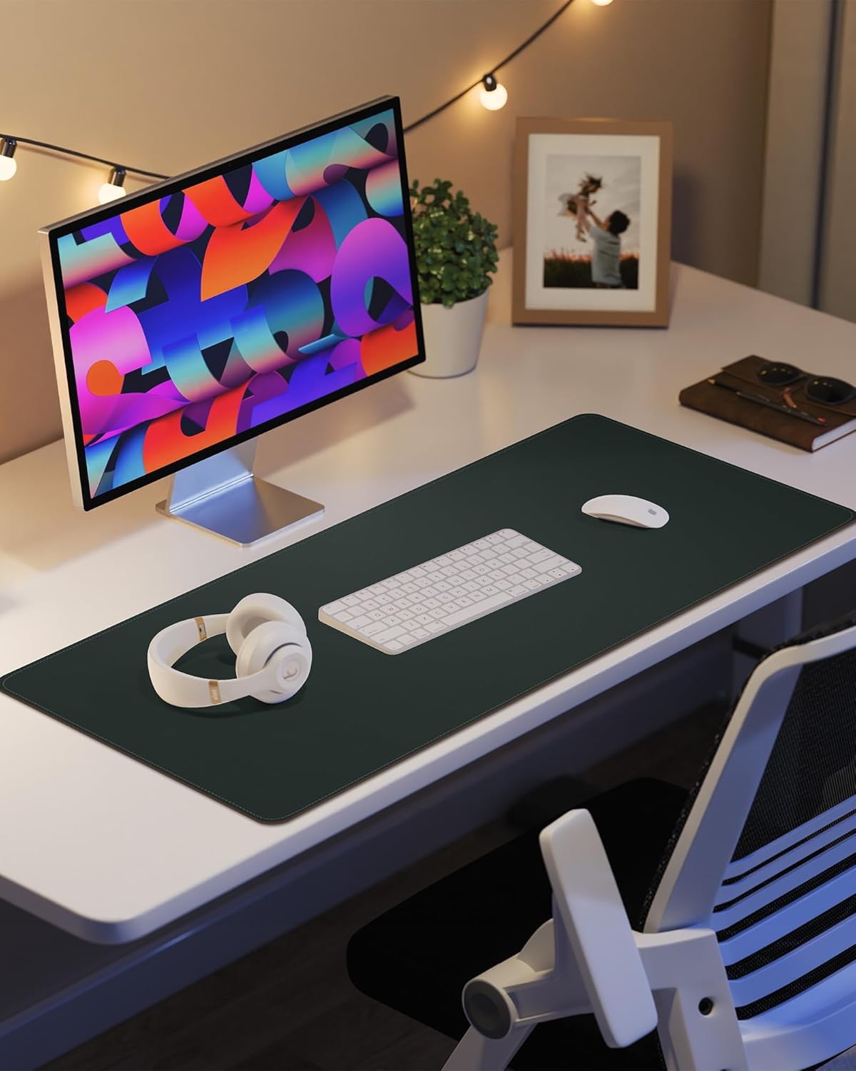 Large Desk Pad Leather Mouse Pad Computer Laptop Desk Mat Non-Slip Waterproof Table Blotter Desktop Writing Pad for Office and Home (Dark Green, 120 x 43cm)