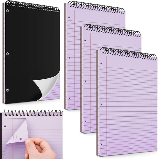 3 Packs 8.5" x 11" Top Spiral Notebook with 3 Hole Punched Legal Pads College Ruled Notepad 50 Sheets Hard Cardboard Paper Wirebound Notepad for Office School Business (Purple)