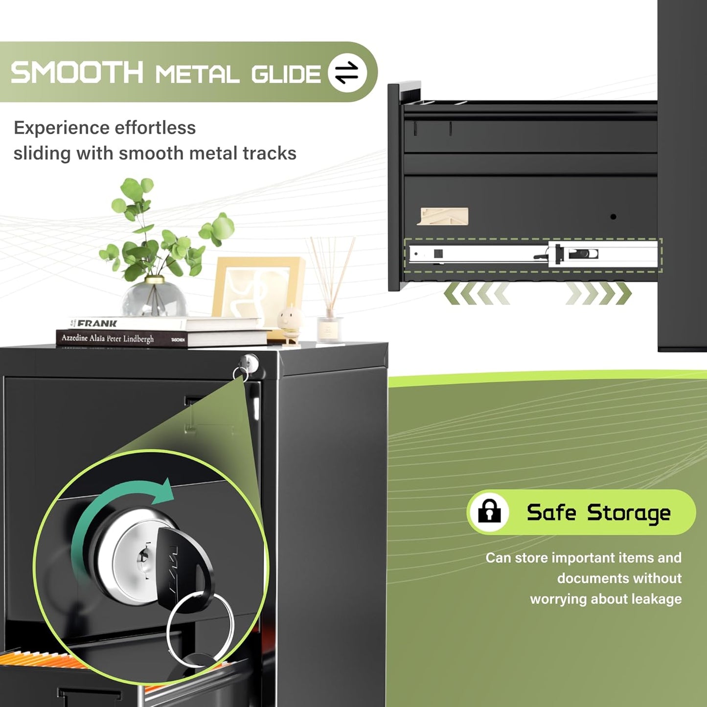 Crownland Lateral File Cabinet with 4 Drawers, 15" W Metal Lockable Office File Cabinets for Home Office- Stores Letter/Legal/A4/F4 Files(Black)