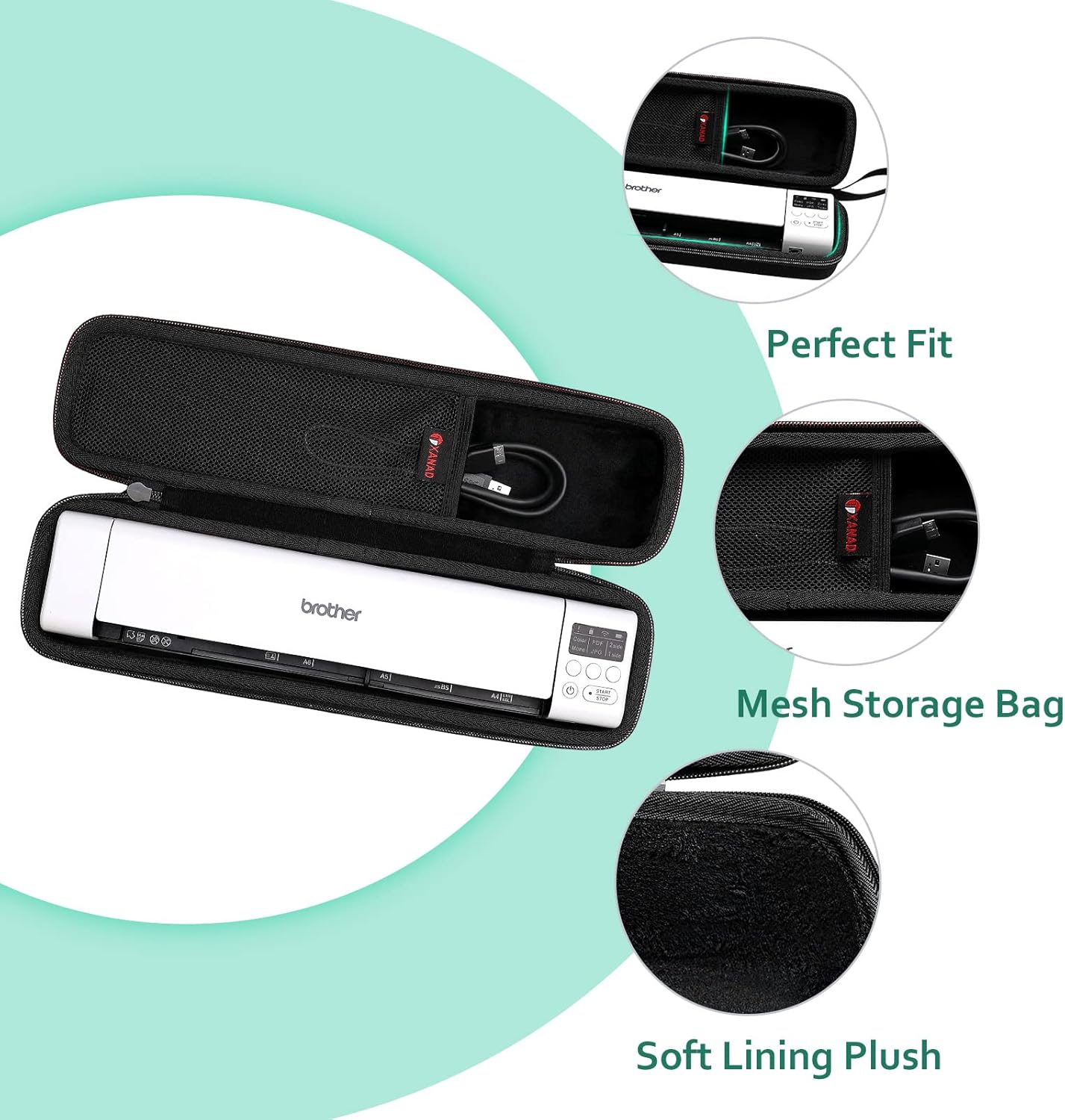 XANAD Black Case for Brother DS-640 or DS-740D or DS-940DW or DS-720D or Doxie Go SE Wireless Document Photo Scanner