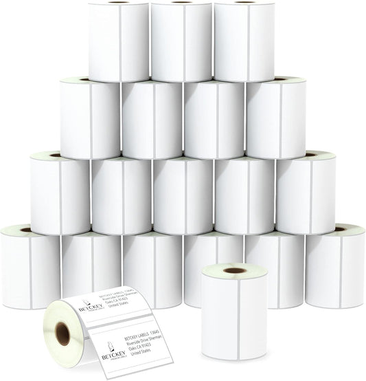 BETCKEY - 4" x 2.5" (102 mm x 64 mm) Shipping & Multipurpose Labels Compatible with Zebra & Rollo Label Printer,Premium Adhesive & Perforated [20 Rolls, 12400 Labels]