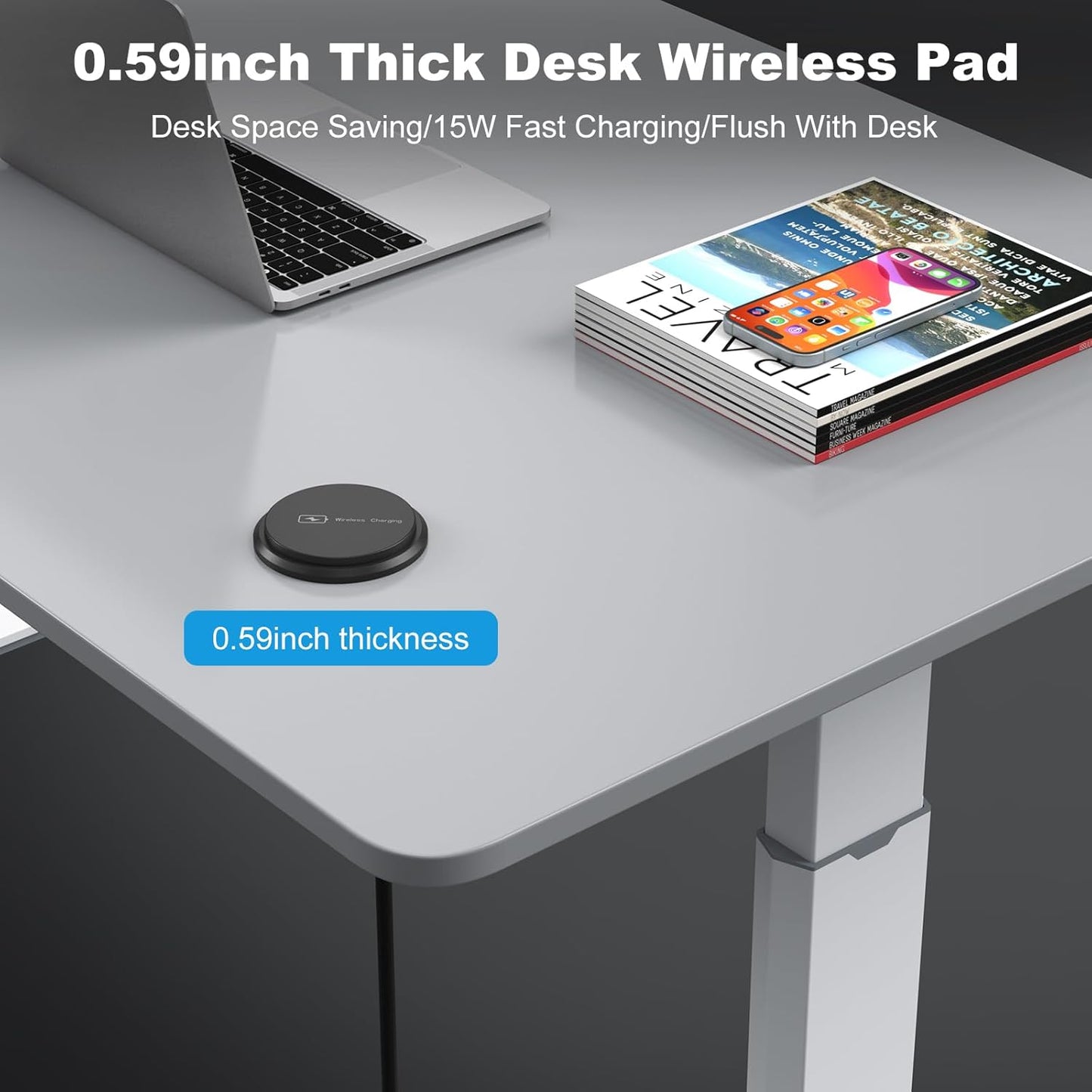 3 Inch Desk Power Grommet with 15W Wireless Charger, 20W USB-C Fast Charging Countertop Grommet Recessed Mount Power Outlet, with AC Outlets and 6ft Extension Cord