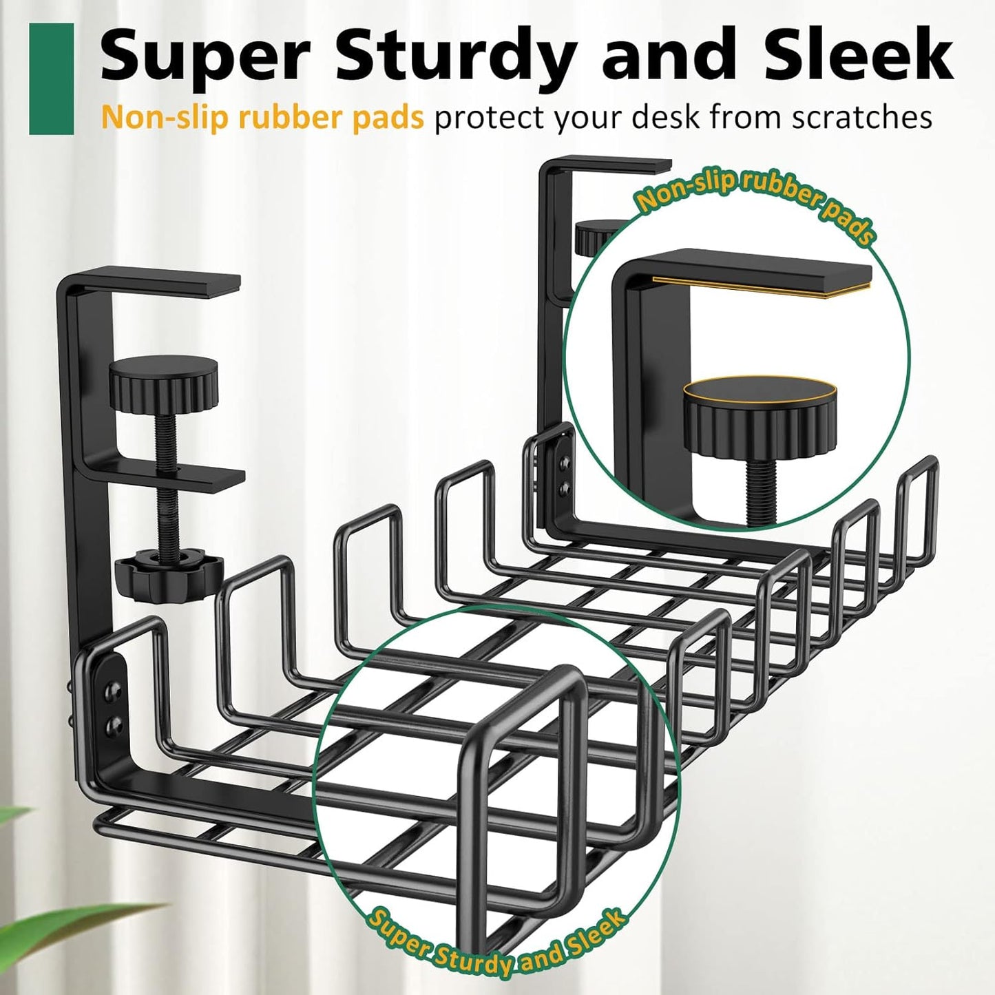 REFLYING Under Desk Cable Management Tray, L 15.7'' W 6.3'' No Drill Steel Desk Cable Organizers, Wire Management Tray