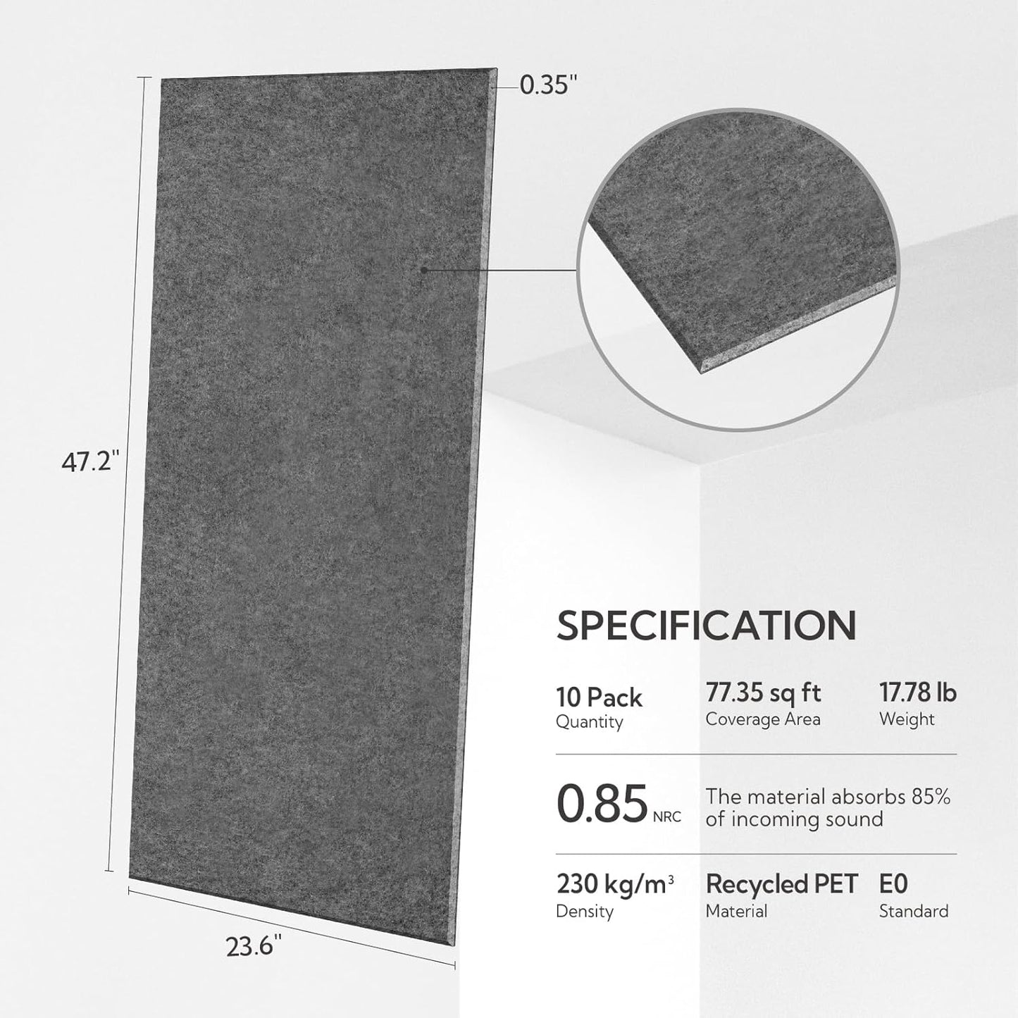 Olanglab Acoustic Wall Panels 10 Pack, 48 x 24 per Acoustic Panels Sound Absorbing, Sound Panels for Home Studio and Office, Plain Dark Gray