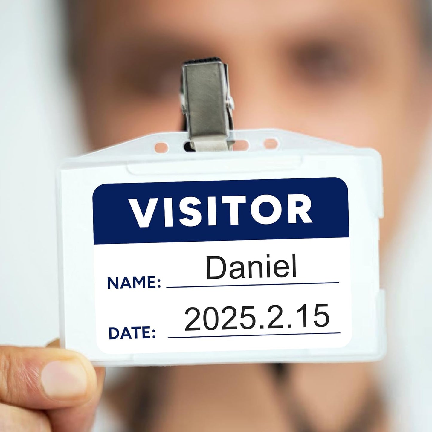 Visitor Pass Stickers – 300 Writable Name Tag Labels, 2 x 3 Inch, Self-Adhesive Identification Badges for Office, School, Events (300Pcs-Blue)