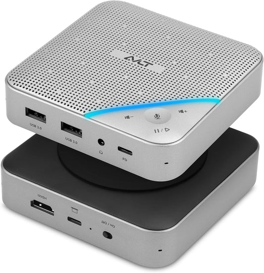 AVLT USB C Speakerphone Hub 360° Omnidirectional Sound Conference Microphone PD 85W Charging, 5Gbps Data Speed, External 4K HDMI Display Support, Portable and Space Saving for Meetings