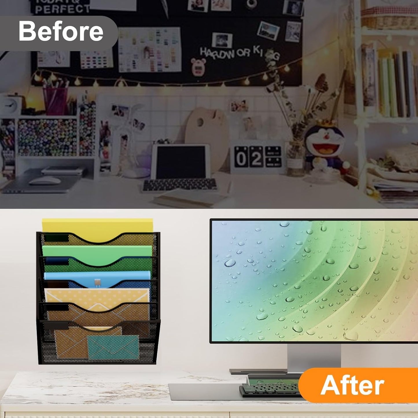 Kuntine.B Wall File Organizer Office Hanging Magazine Holder Wall File Organizer for Office Home (Black, 5 Tier)