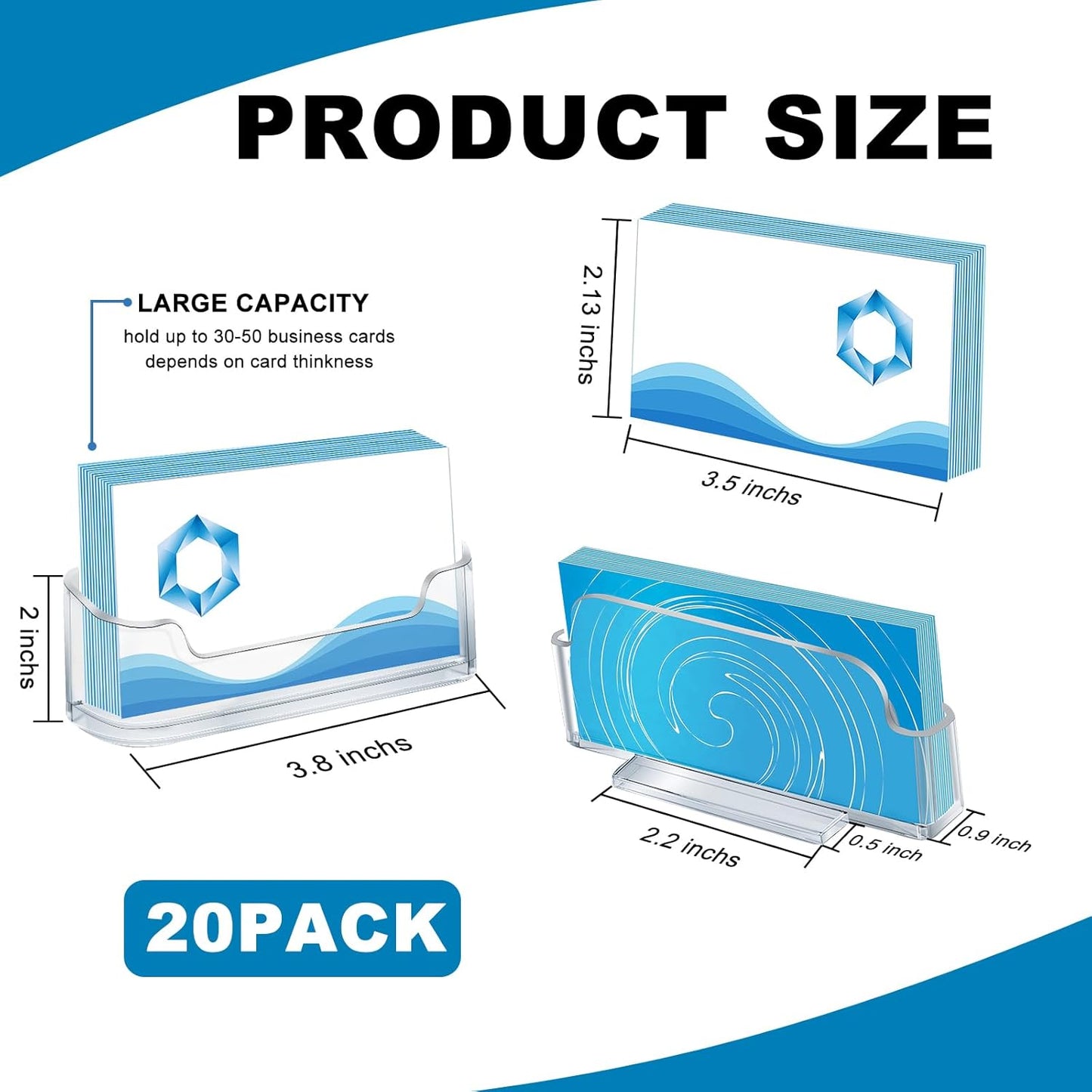 Mototo Acrylic Business Card Holder for Desk, 20 Pack Plastic Business Card Display Clear Business Card Holder Desktop Cards Stand for Home Office Exhibition Desk Table, Fits 30-50 Business Cards