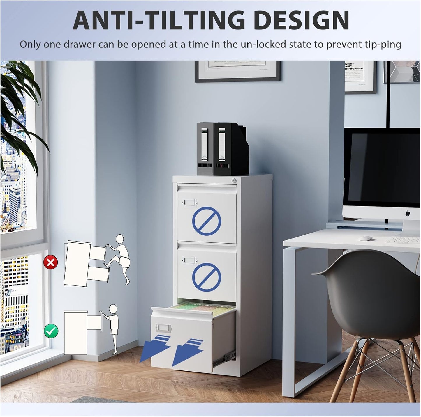 3 Drawer File Cabinet, Filing Cabinets for Home Office, Metal Vertical File Storage Cabinet with Lock, Locking File Cabinet for A4 Legal/Letter, 15" W x 17.7" D x 38.6" H, Assembly Required