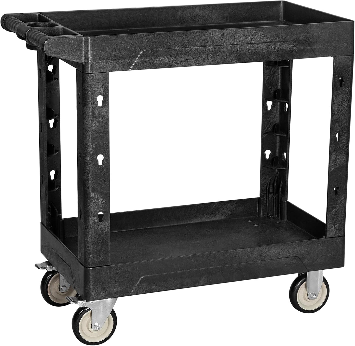 Service Utility Plastic Tool Cart, 34 x 17-Inch Rolling With Deep 2-Shelf, Heavy Duty Wheels, 550 lbs Capacity Organizer for Garage, Warehouse, Workshop