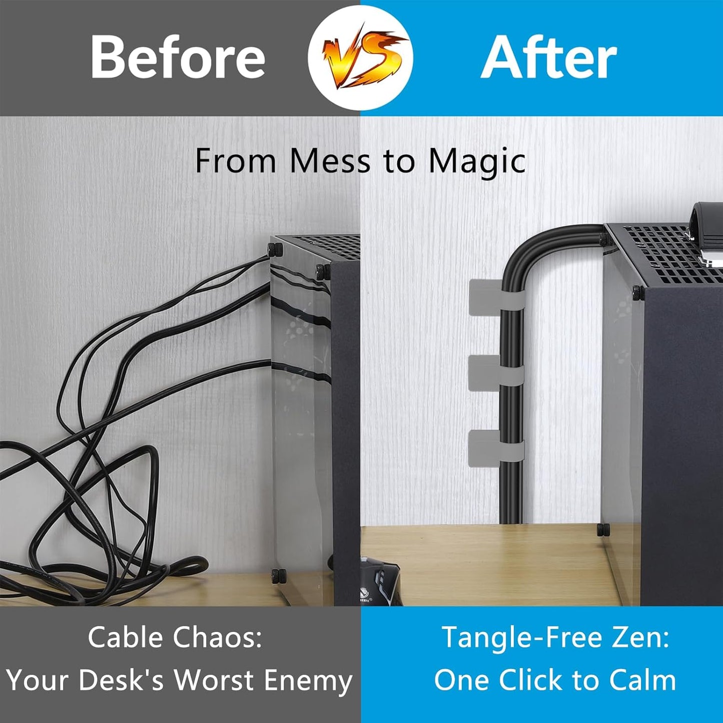 Desk Cable Management, Wire Organizers for Cords - Grey and White 48 PCS Sticky Back Self Adhesive Cable Ties, Hook and Loop Straps for Home or Office Use