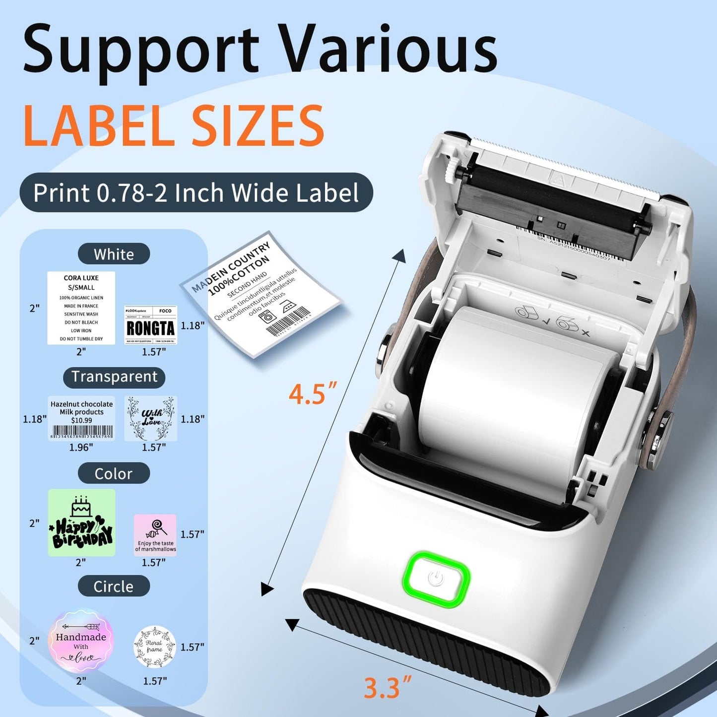 Rongta Bluetooth Label Maker Machine with Tape, Thermal Label Printer for Office, Small Business Essentials, Home Organization, Portable Inkless Sticker Label Maker with 2x1.18 inch Labels-150pcs