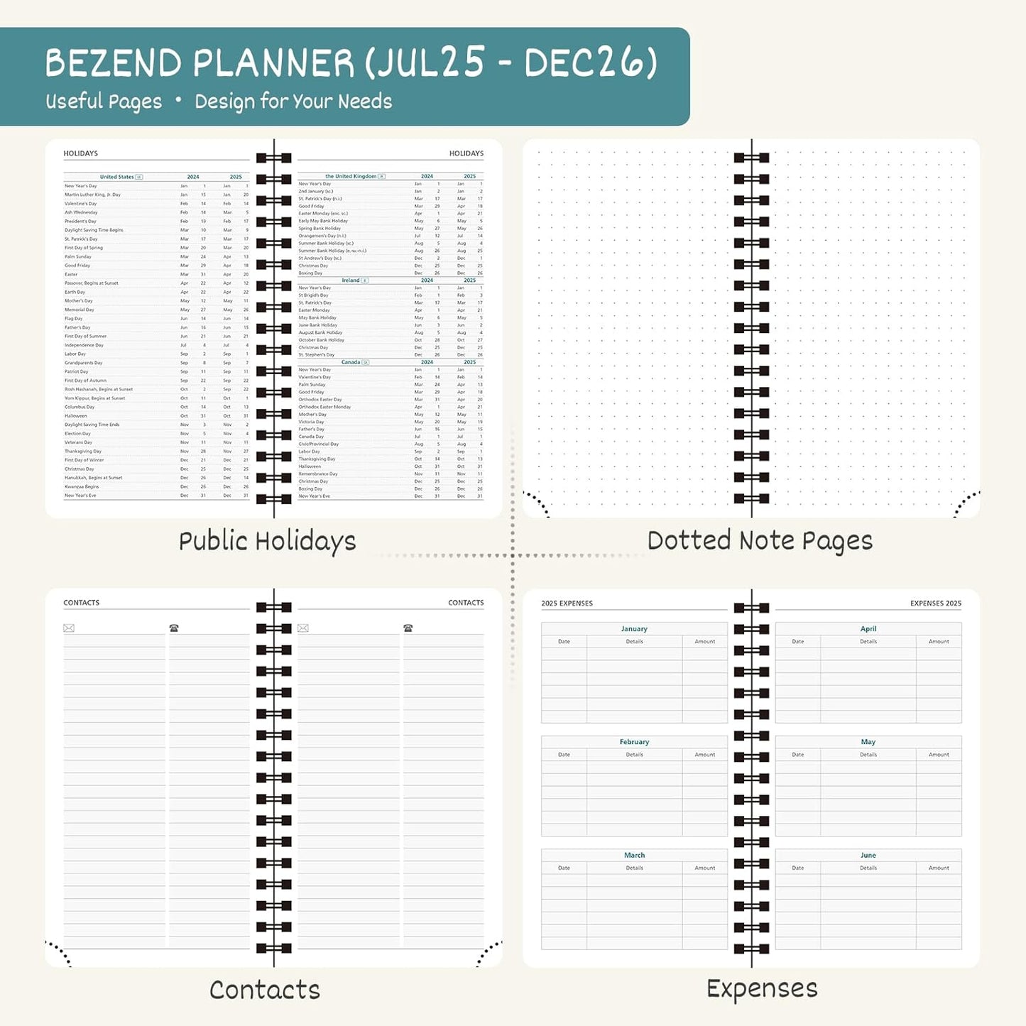 BEZEND Pocket Planner 2025-2026 Weekly and Monthly, 3.5" x 6" Academic Planner (Jul 25-Dec 26) 18-Month Mid-Year Calendar Book, Storage Pocket, Pen Holder, PU Leather Softcover, Spiral - Cornflower
