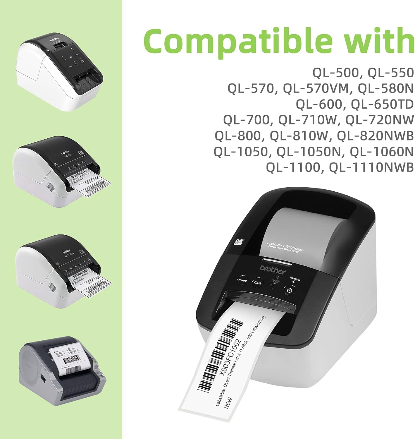 Compatible Standard Address Labels Replacement for Brother DK-1201 (1.1" X 3.5”), Use with Brother QL Label Printers (12 Rolls + 1 Reusable Cartridge, 400 Labels/Roll)