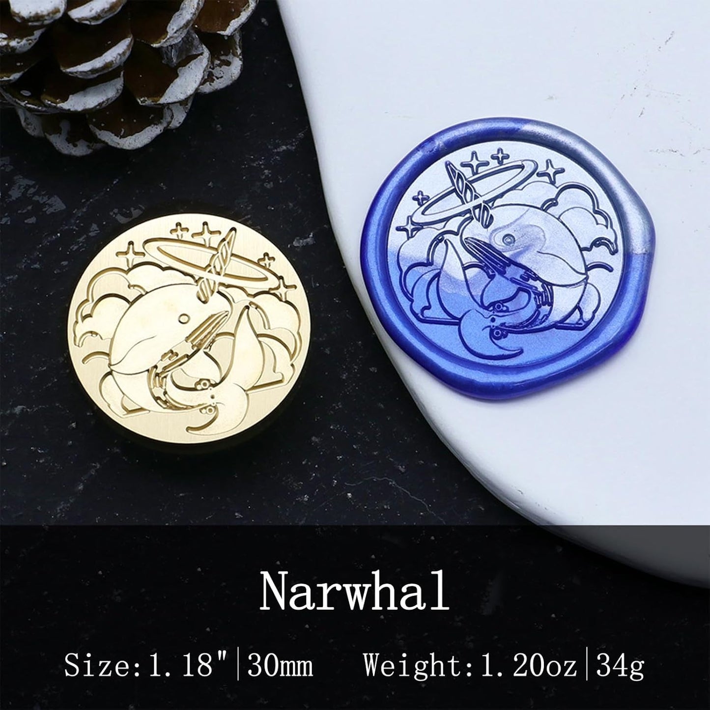 Narwhal Wax Seal Stamp - Whale Brass Sealing Wax Stamp 1.18 Inch/30mm Marine Animals Wax Seal Head for Envelopes Letters Handicraft DIY and Creative Gifts