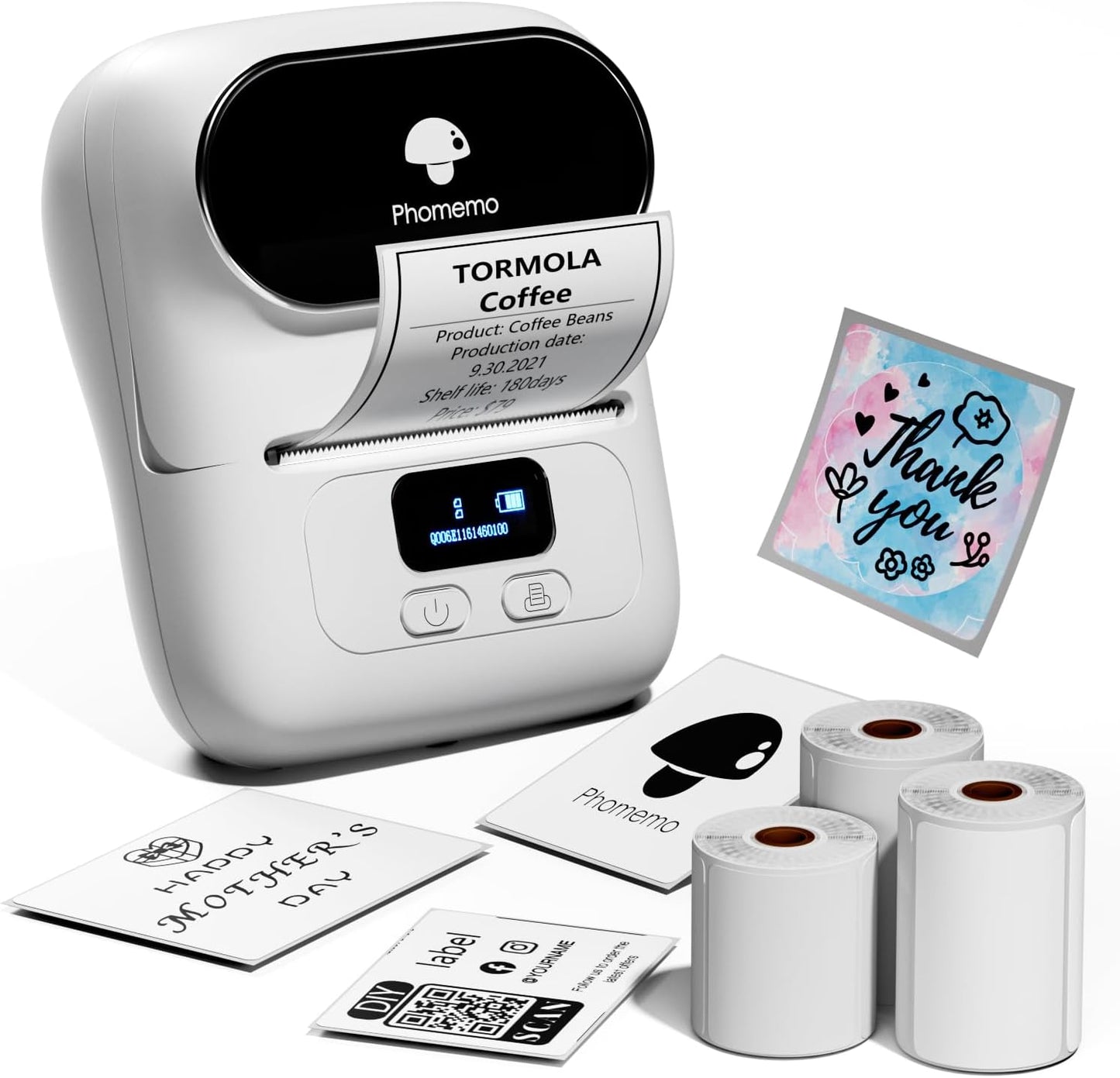 Phomemo Label Maker Machine- M110 Upgraded Bluetooth Label Printer for Barcode, Clothing, Jewelry, Retail, Mailing, Business, Compatible with Android & iOS, with 3 Label, White