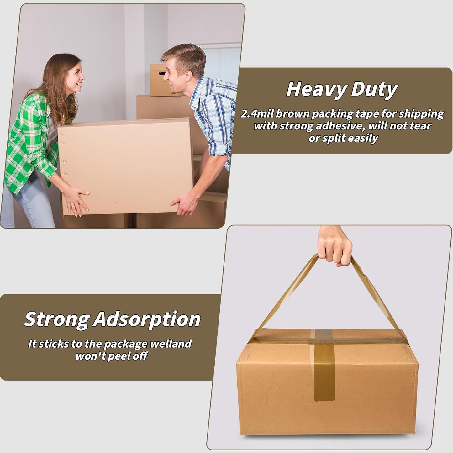 20 Rolls Brown Packing Tape with Dispenser, 1.88" X 120 yd Shipping Tape Bulk, Total 2400 yards, 2.6 mil, 3" Core, Tan Packing Tape Refills, Carton Sealing Tape for Moving Boxes, Package, Mailing