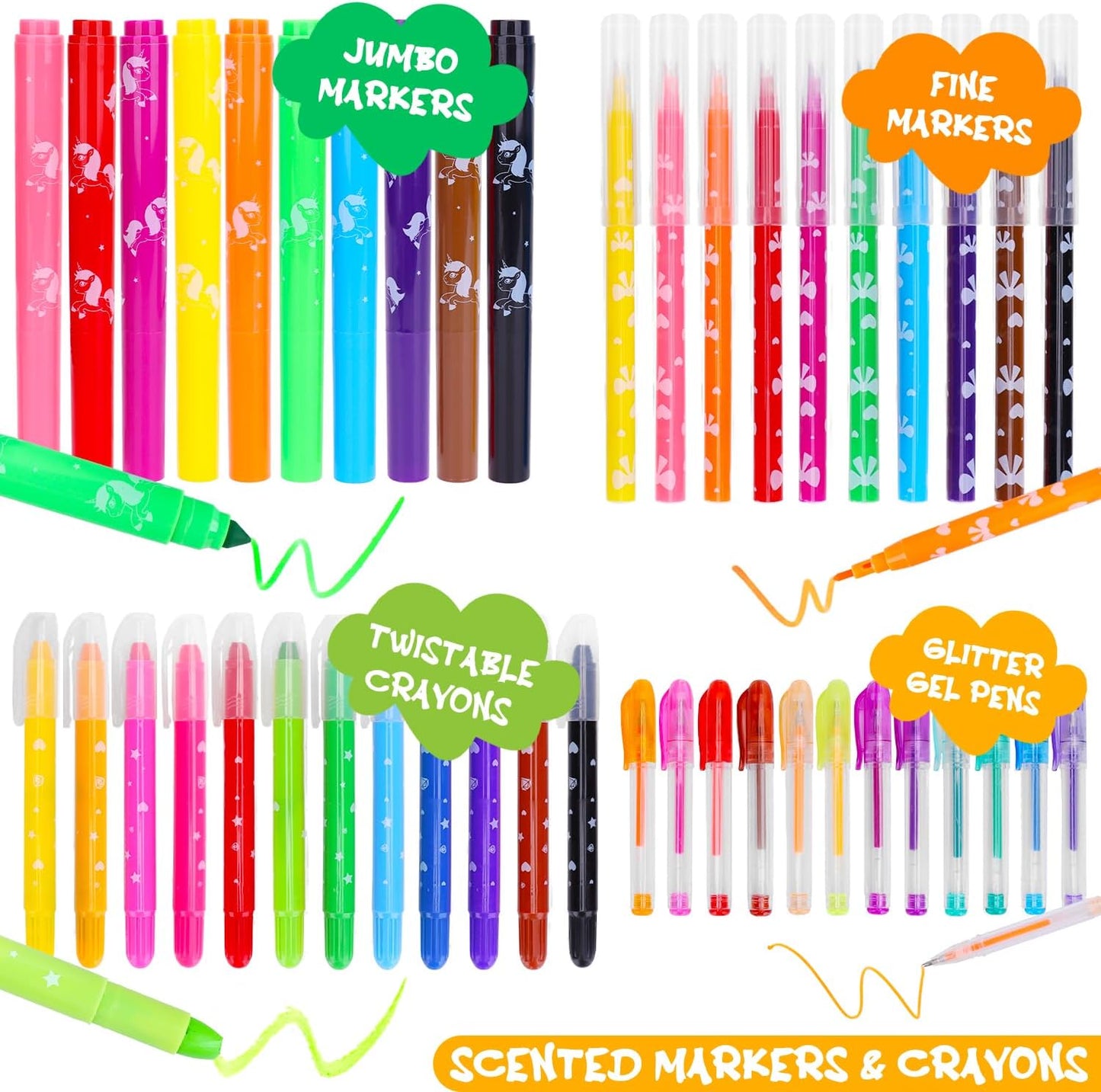 Fruit Scented Washable Markers Set for Kids with Unicorn Pencil Case, 48PCS Art Supplies for Kids Age 4-6-8, Perfect Birthday Unicorns Gifts For Girls Age 4 5 6 7 8, Marker Crayon Coloring Sets