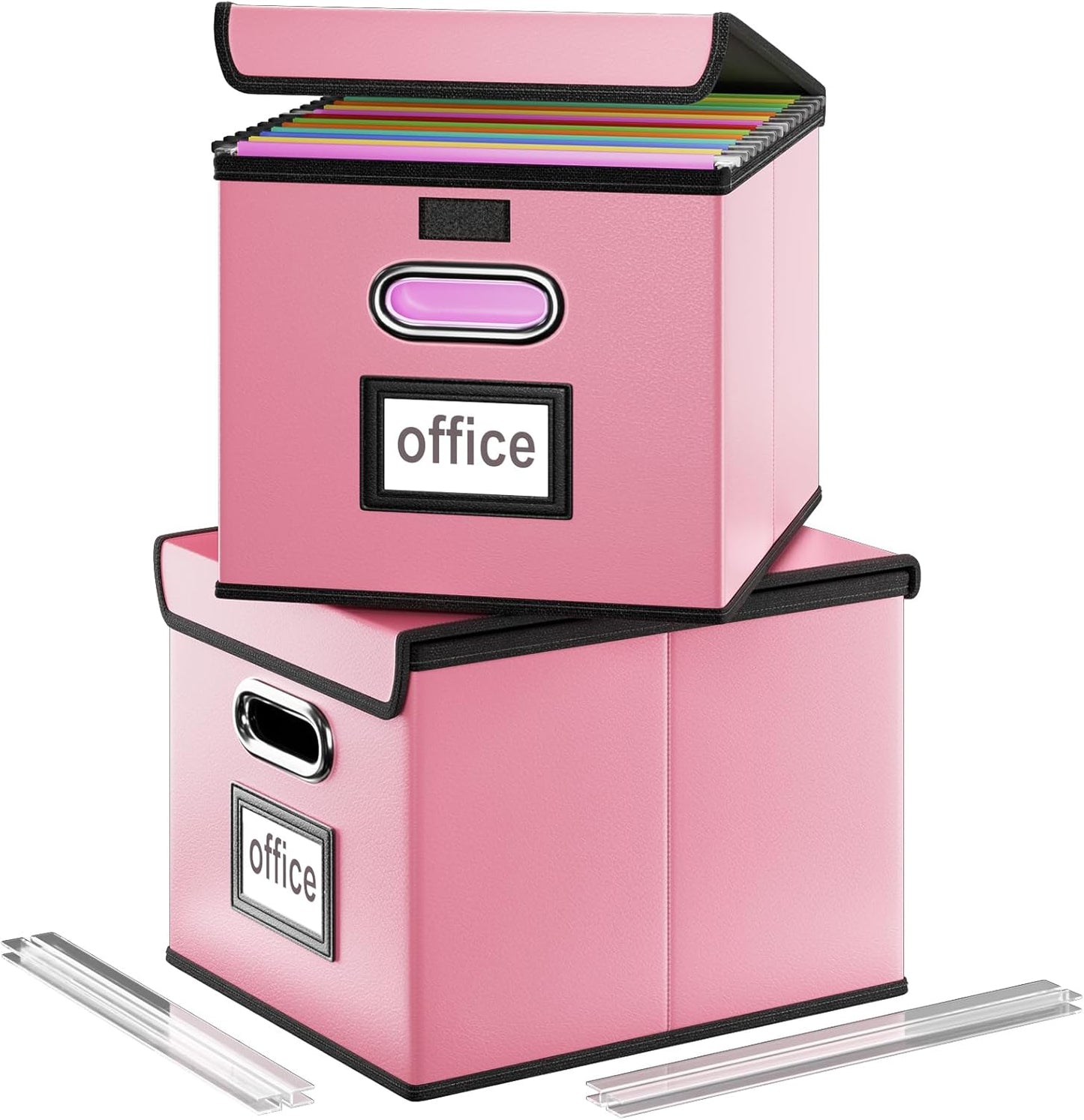 Huolewa Portable Leather File Organizer Storage Boxes, Collapsible File Folder Organizer Boxes with Lids, Document Organizer, Decorative Filing Box Cabinet for Letter/Legal File Folder Storage