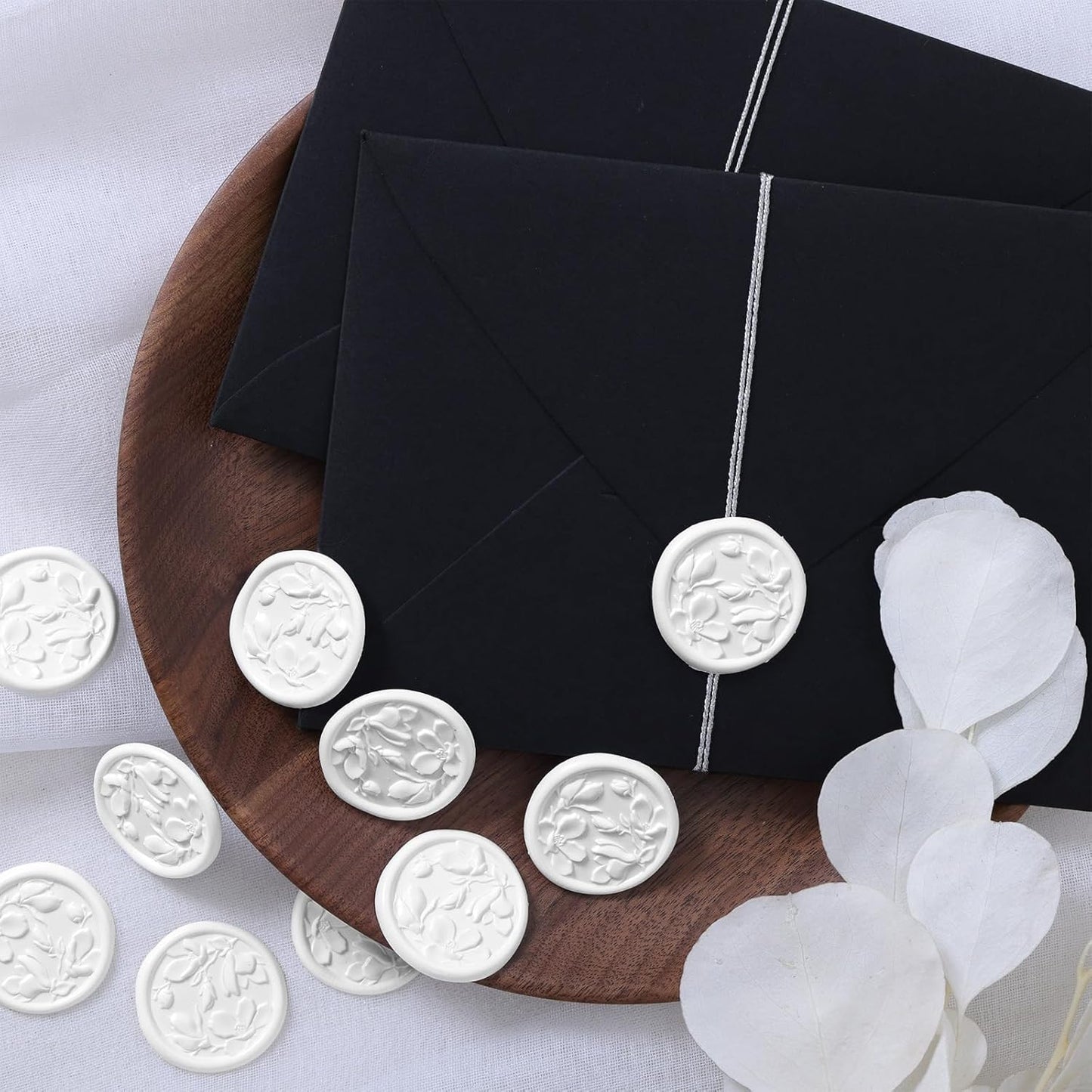 UNIQOOO Wax Seal Stickers - 3D Magnolia Wedding Invitation Envelope Botanical Seal Stickers, 50 Pcs Self- Adhesive Snow White Stickers, Perfect for Invitation, Christmas, Gift Wrapping, Party